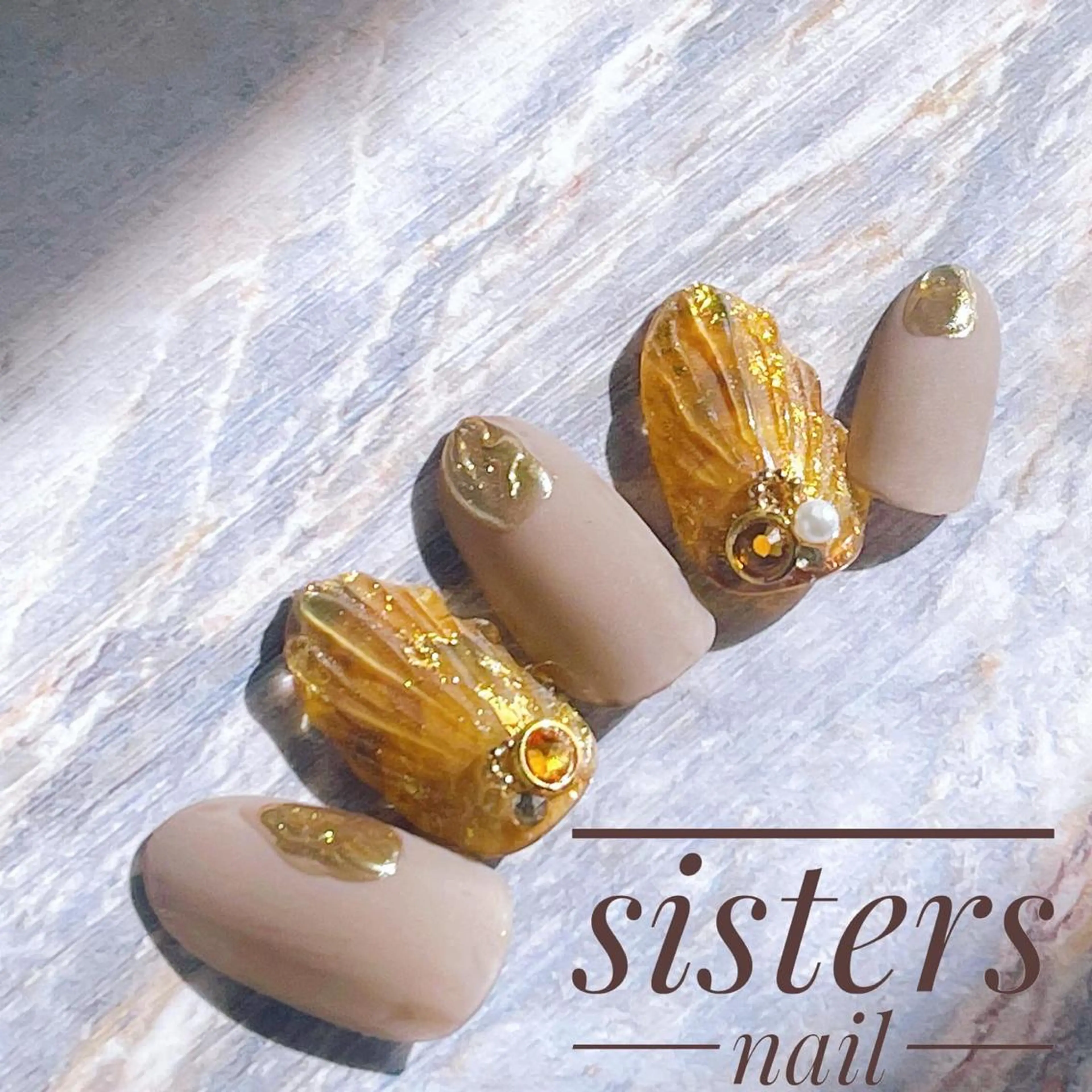 ネイル アートネイル べっ甲ネイル ニュアンスネイル オレンジ 夏ネイル sisters nail.fのネイルデザイン
