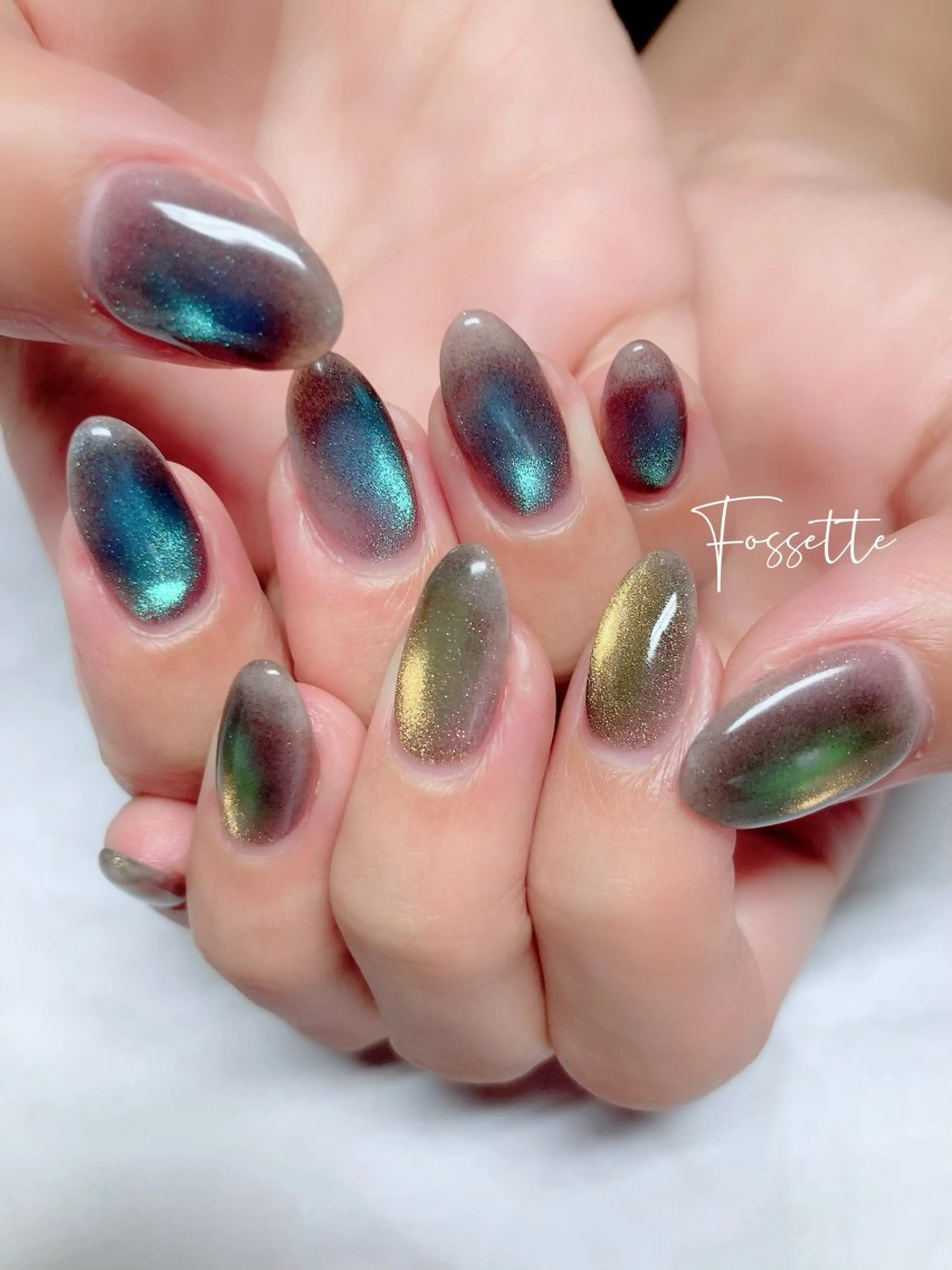 ネイル キラキラネイル マグネットネイル ハンドネイル nailsalon Fossetteのネイルデザイン