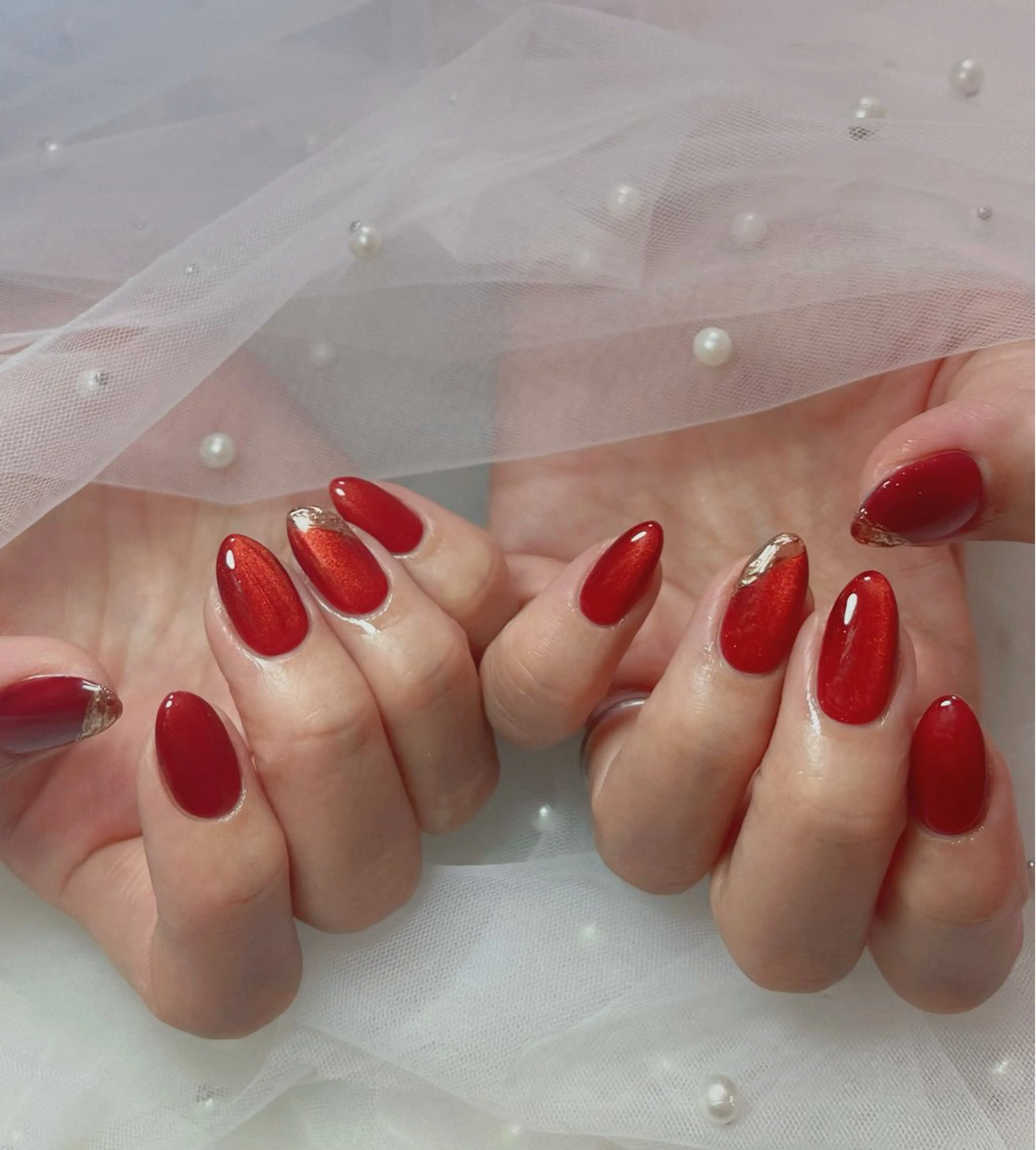 ネイル オーロラネイル 長さ出し フットネイル 韓国ネイル ラメ(グリッター) 👍thumbs up nail👍のネイルデザイン