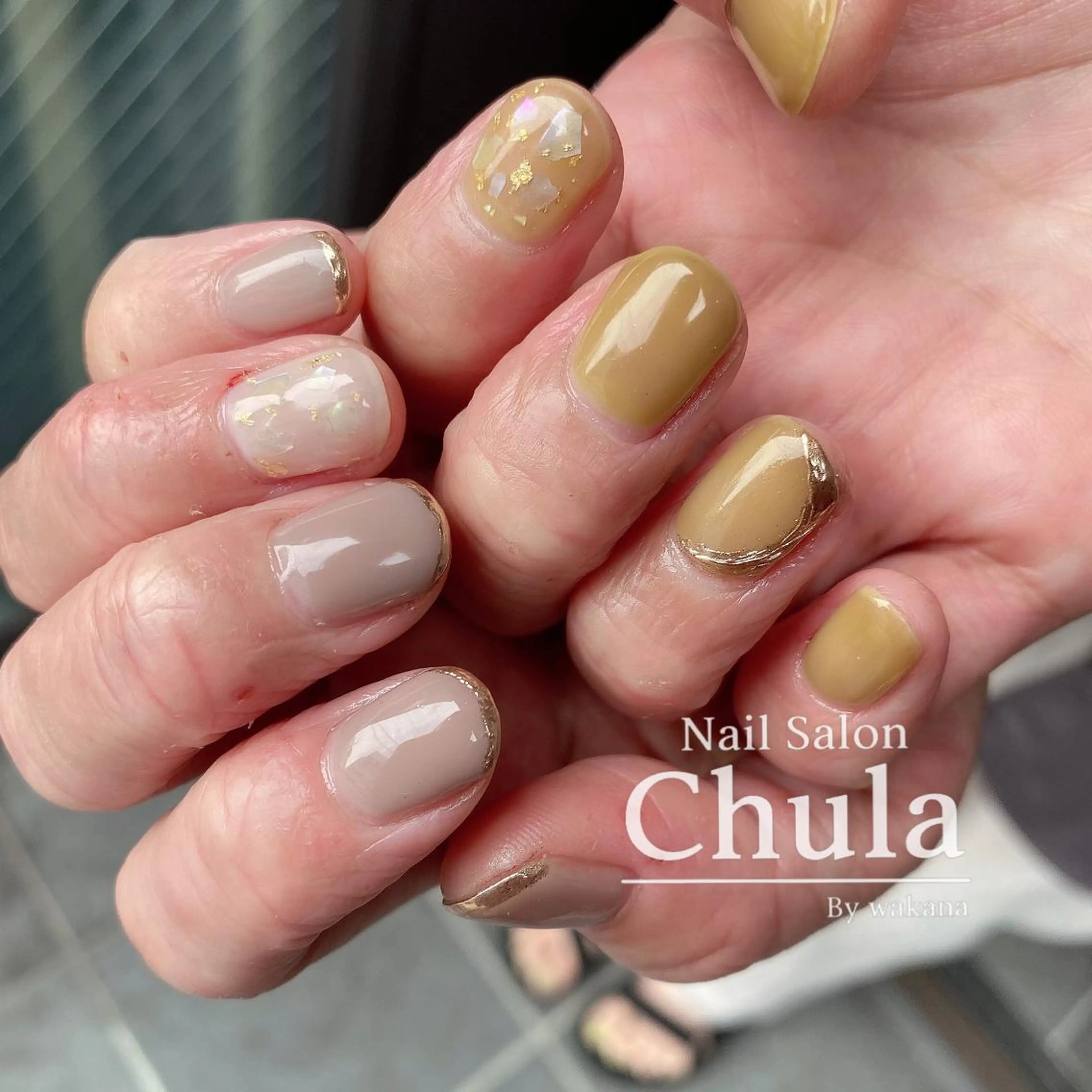 ネイル フレンチネイル グリーン ミラーネイル ピスタチオネイル ハンドネイル Nailsalon Chulaのネイルデザイン