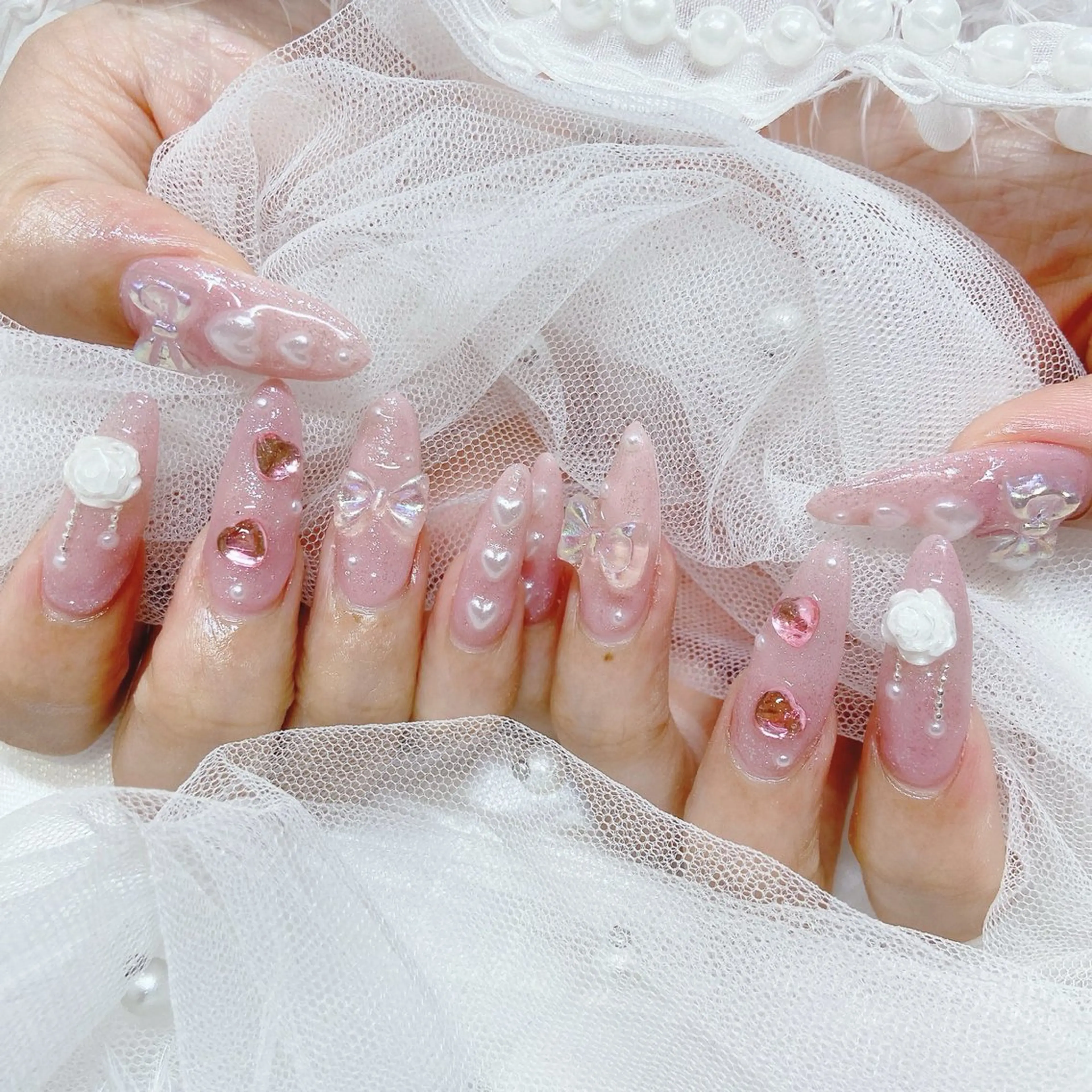 ネイル ジェルネイル ガーリー ピンク スカルプネイル ネイルチップ ハンドネイル Nail lieNのネイルデザイン