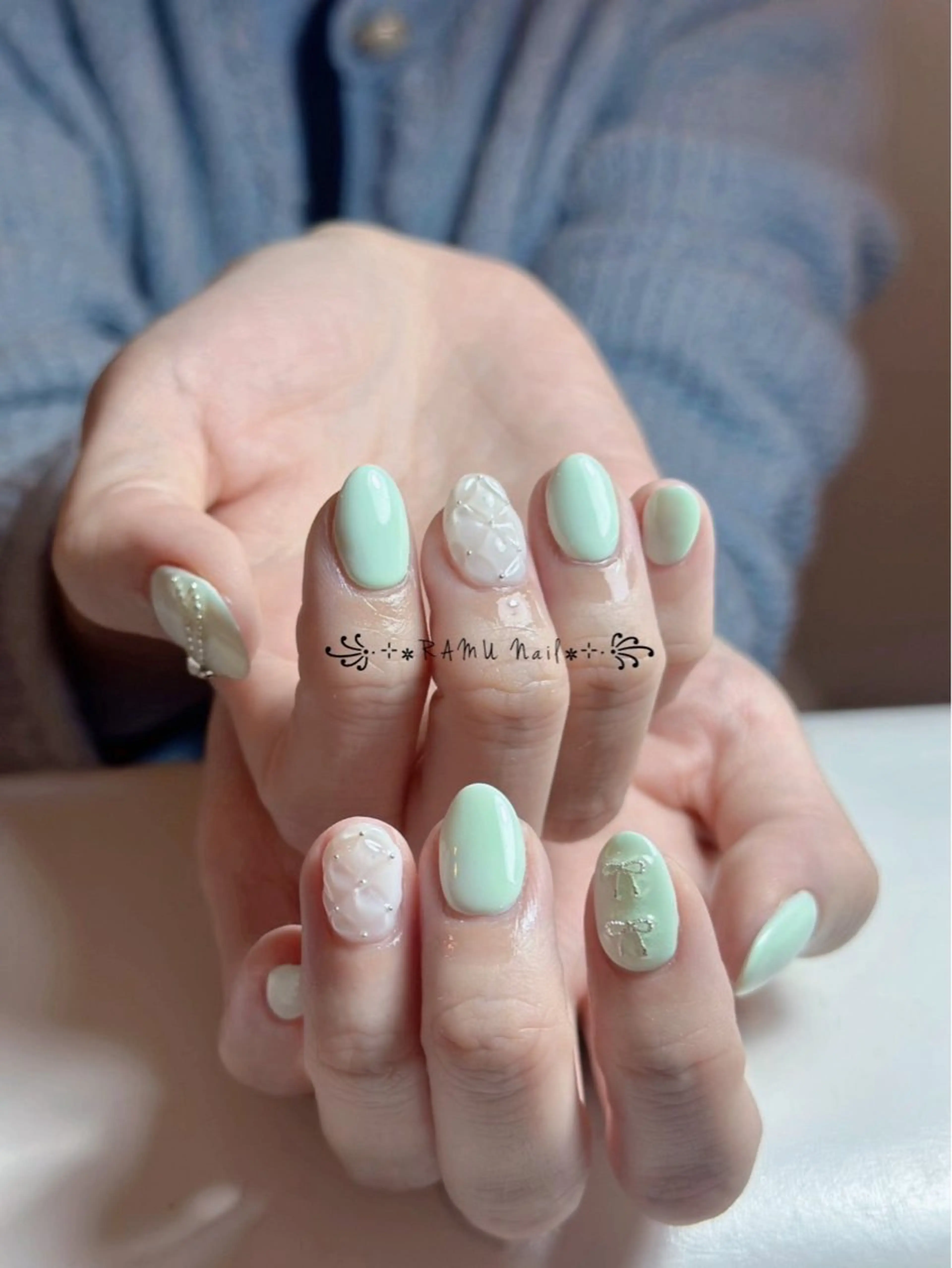 ネイル チークネイル フレンチネイル グラデーション キラキラネイル 韓国ネイル ハンドネイル RAMU_Nail 池袋店のネイルデザイン