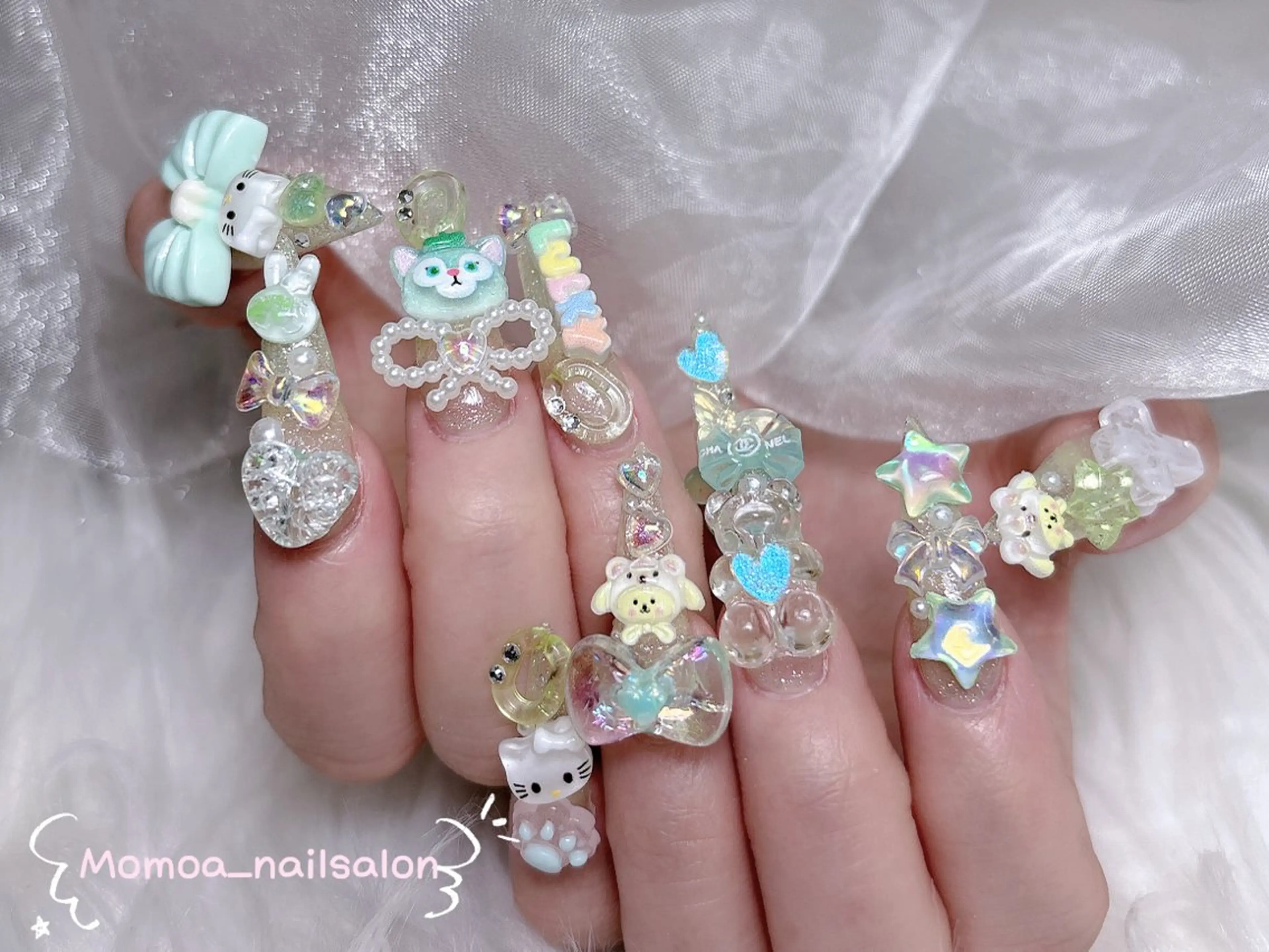 ネイル 成人式 ロングネイル マグネットネイル 大理石ネイル(マーブル) 持ち込み ハンドネイル MoMoA Nail ネイル長さ出し専門店のネイルデザイン