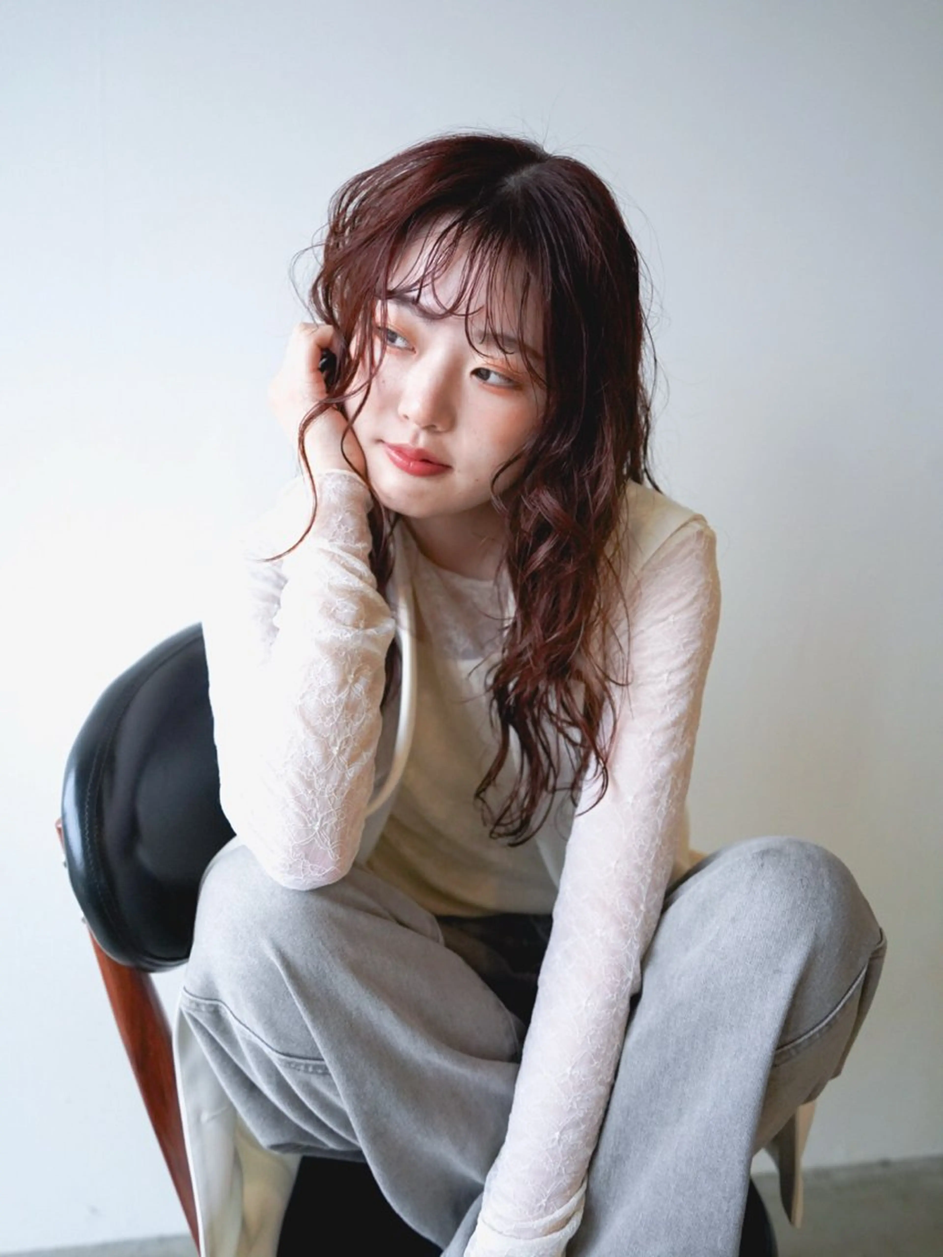 ロング カラー オレンジ ピンクカラー カット パーマ plus HAIR いずみのヘアスタイル