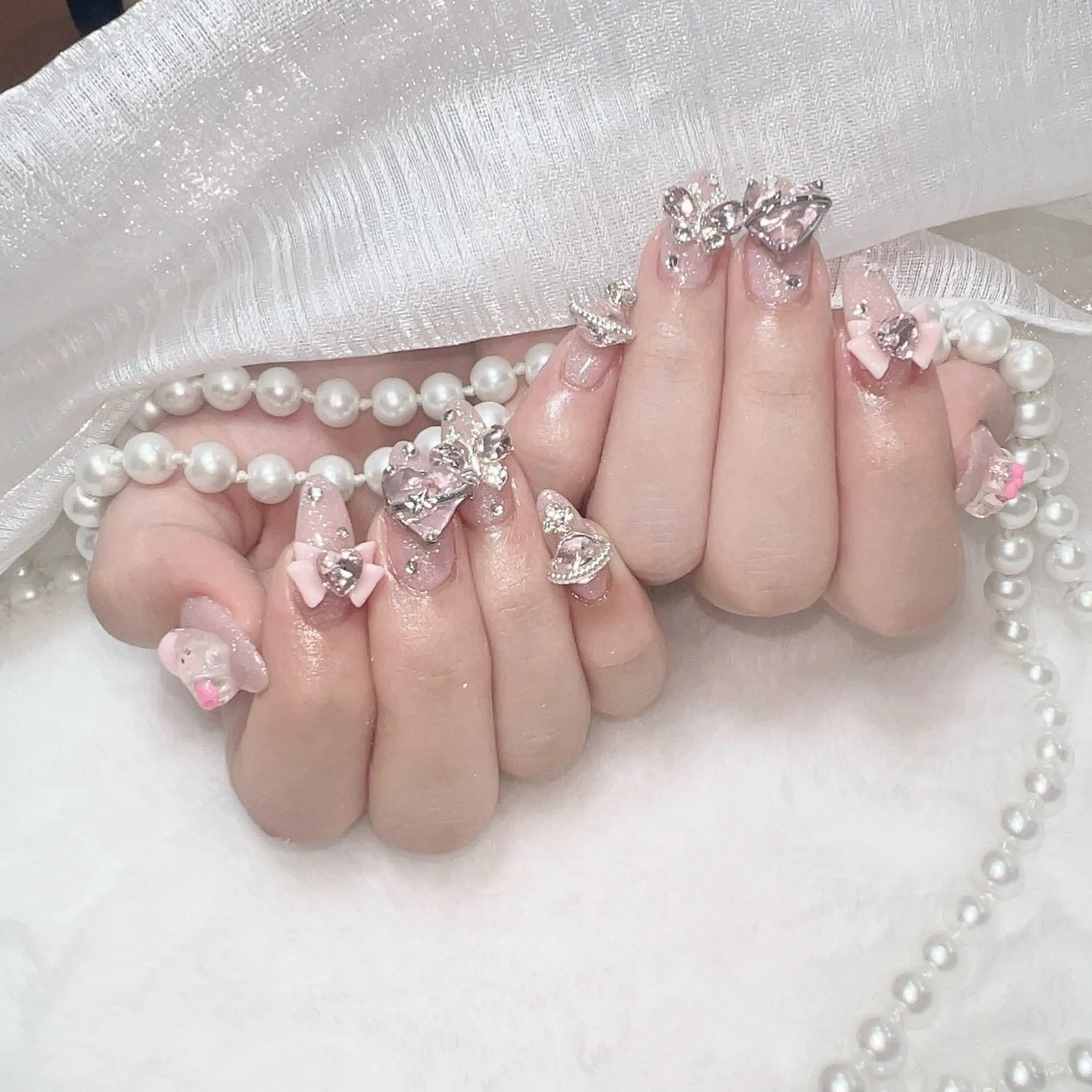 ネイル 長さ出し フットネイル フレンチネイル ガラスフレンチ グラデーション ハンドネイル You&Me ネイルサロン1のネイルデザイン