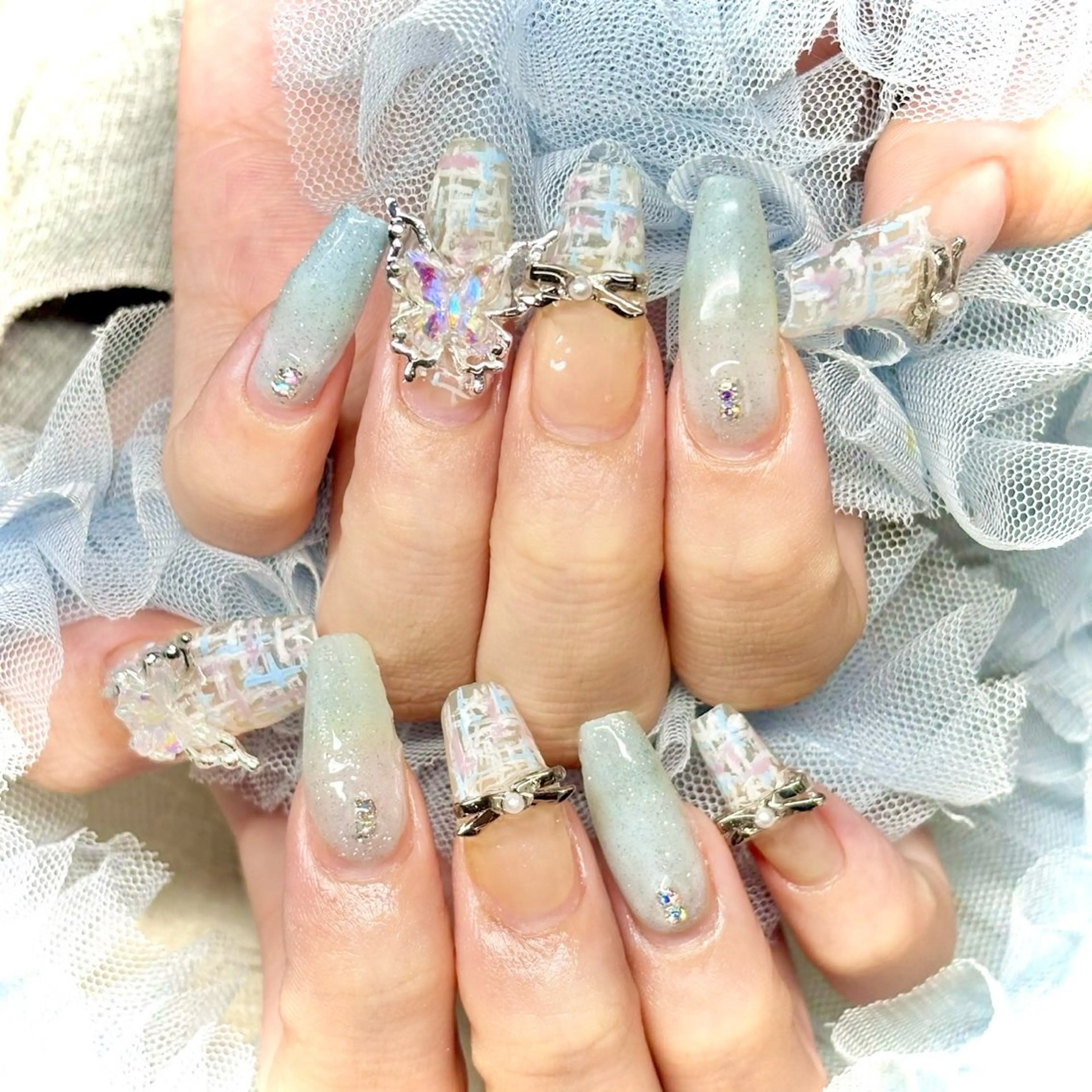 ネイル ブルー 韓国ネイル スカルプネイル 春ネイル ワンホンネイル miminon 自宅ネイルサロンのネイルデザイン