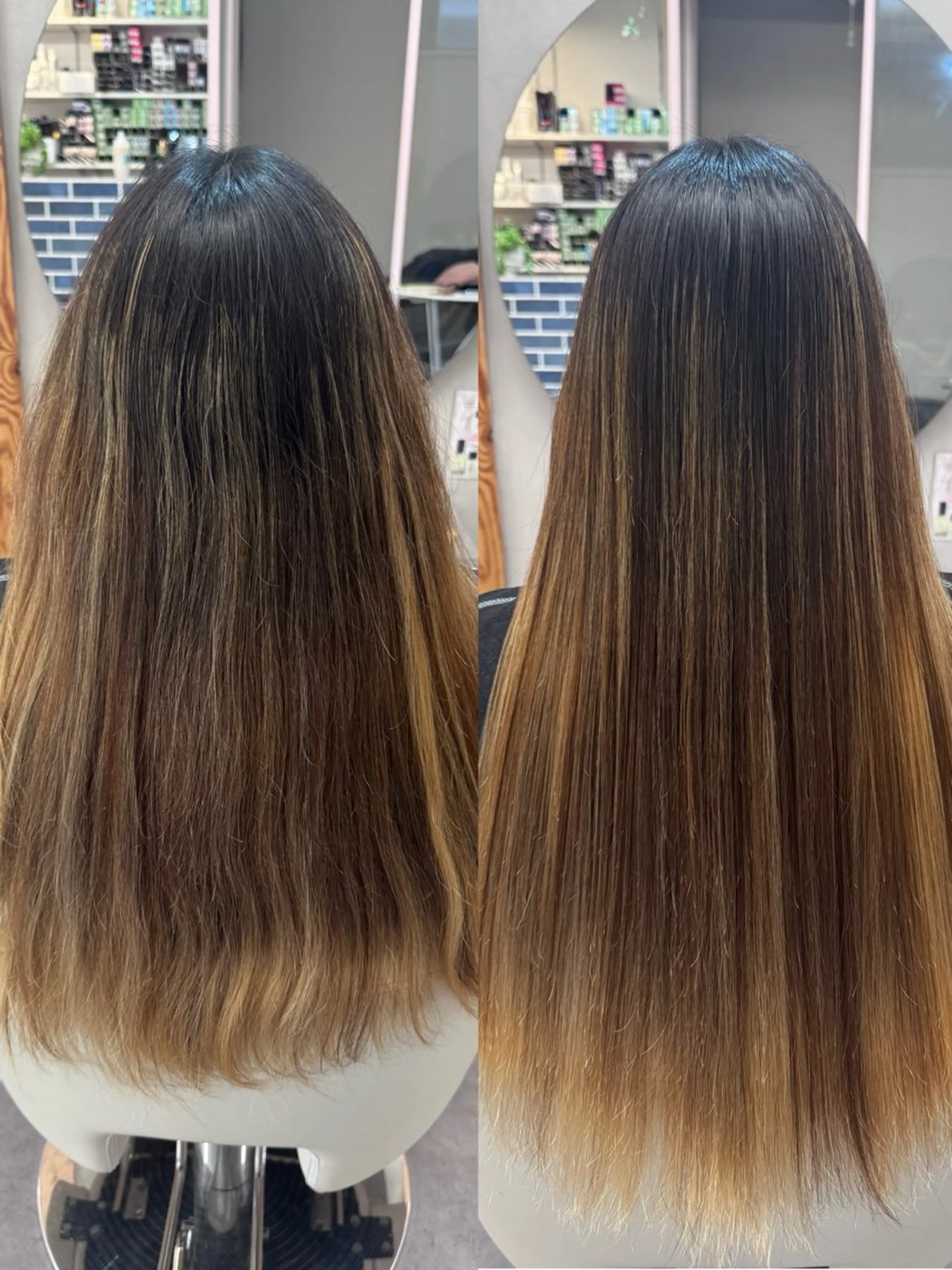 ロング カラー パーマ ブリーチ くせ毛 縮毛矯正 ストレートパーマ 縮毛矯正 ハイトーン縮毛/暖色 なーな🎀🤍のヘアスタイル