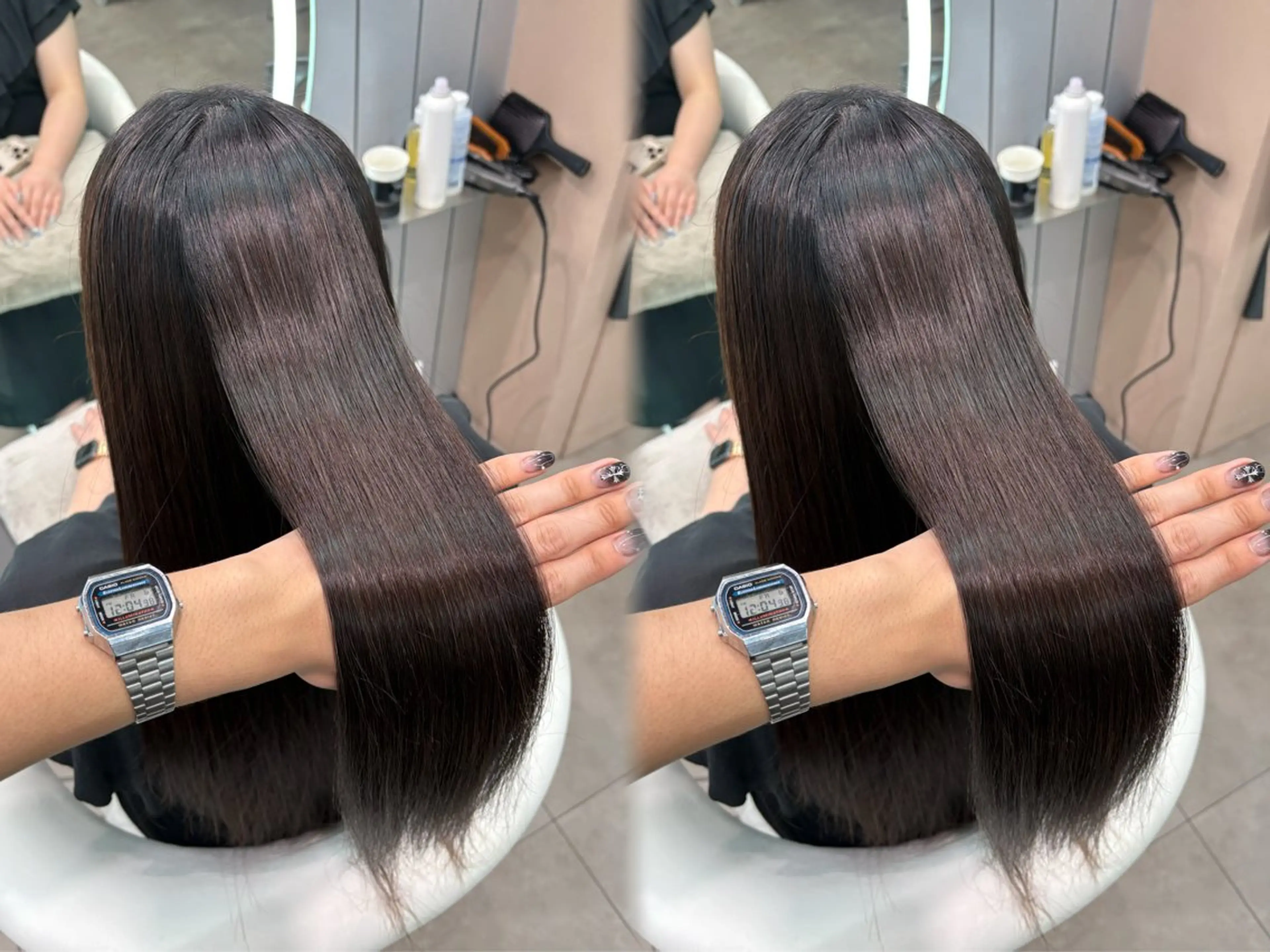 ロング カラー ヘアアレンジ アッシュ 黒髪 ブリーチ ブルーカラー ブルーブラック カット ヘアカラー 縮毛矯正 トリートメント ヘアセット 大宮‎🤍韓国ヘア‎ 髪質改善 佐藤 和のヘアスタイル