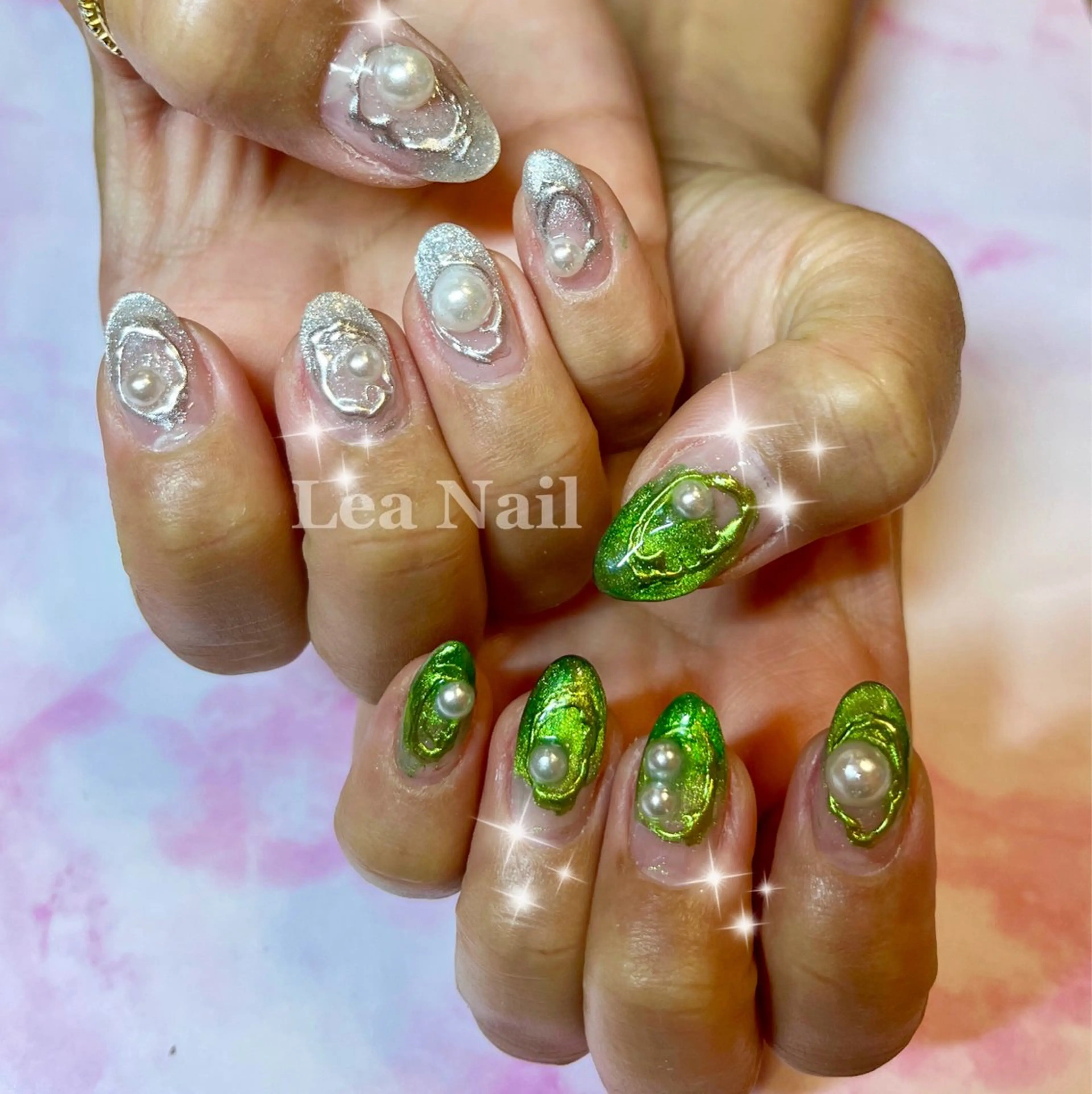 ネイル グラデーション マグネットネイル ミラーネイル 持ち込み ハンドネイル Lea Nailのネイルデザイン