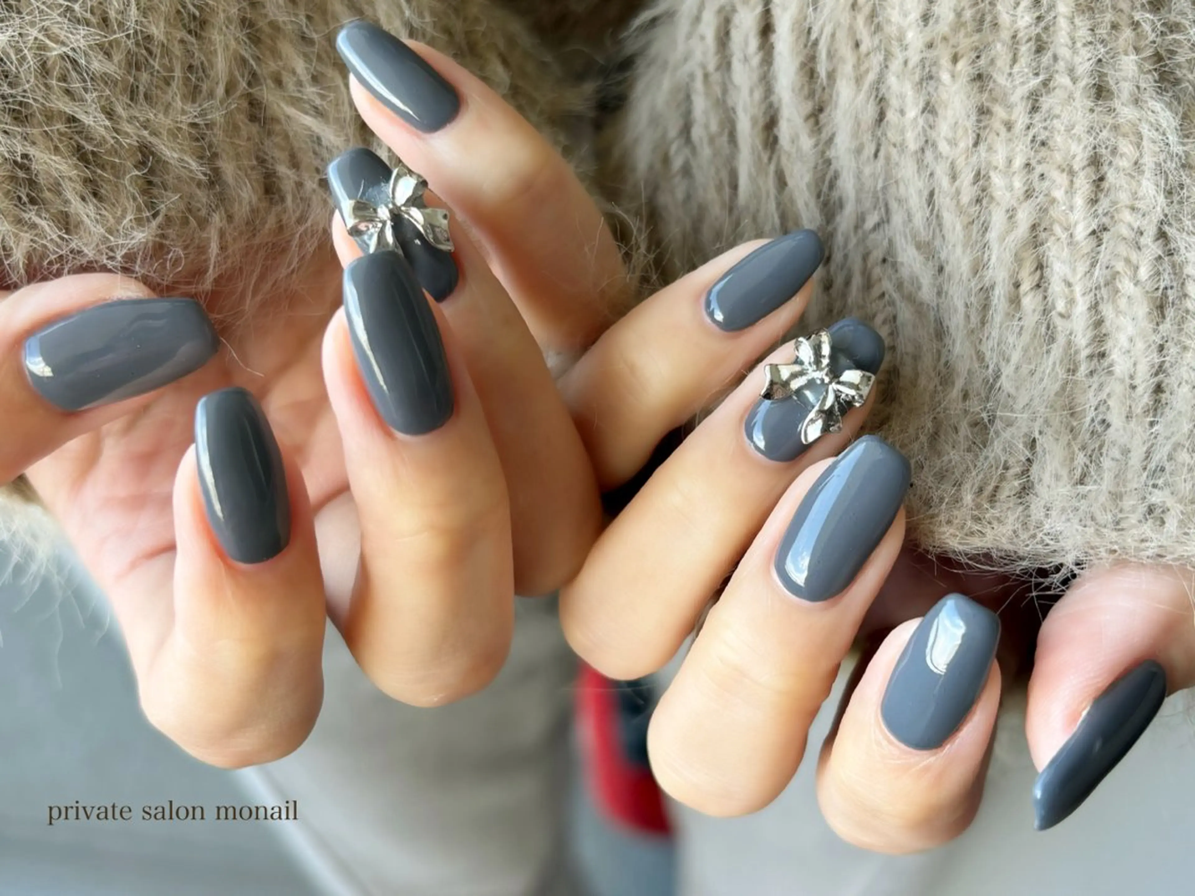 ネイル 持ち込み リボン ハンドネイル private nail monail所属・nail salon monailのネイルデザイン