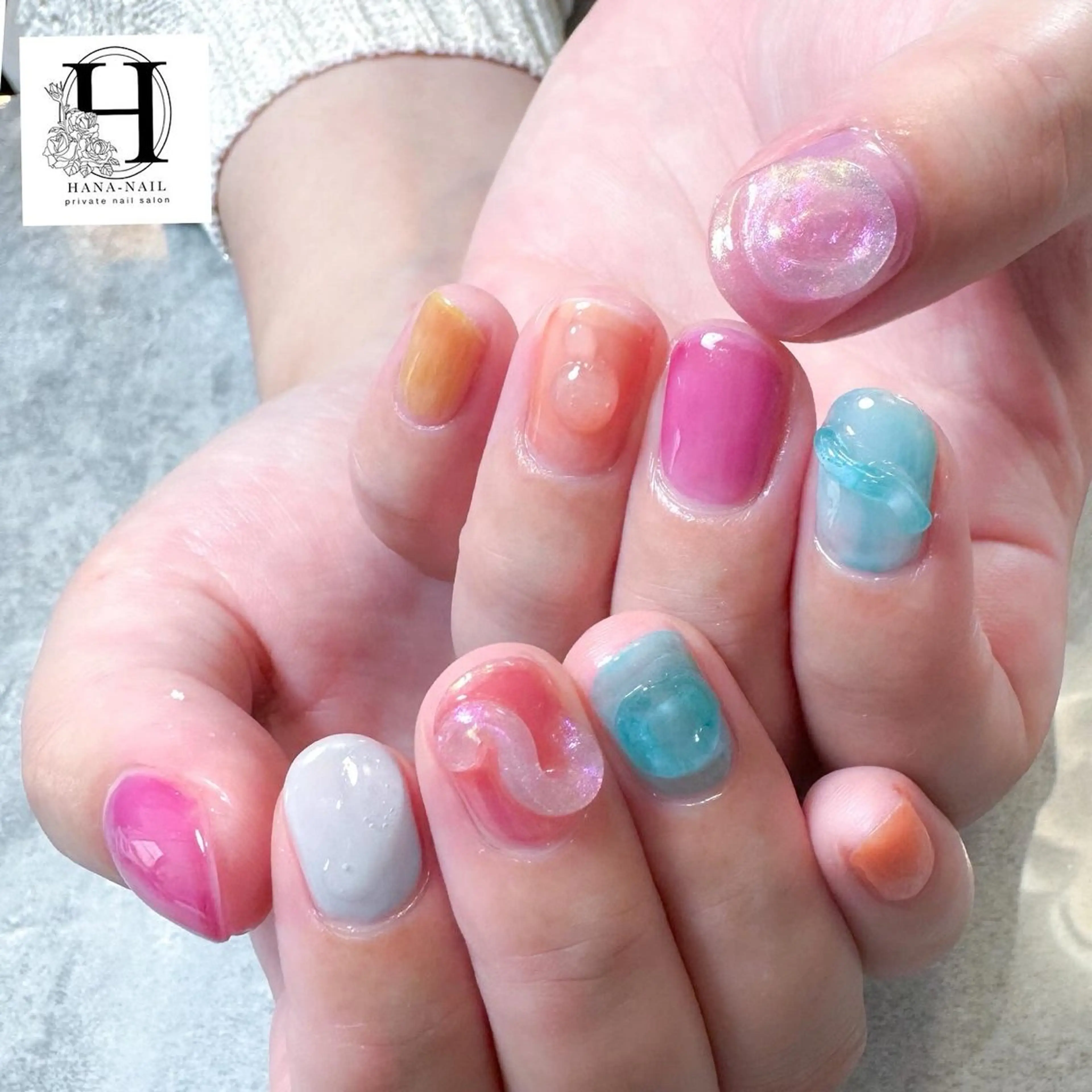 ネイル アートネイル ジェルネイル ショートネイル 夏ネイル HANA-NAILハナネイル福山所属・Kao hana-nailのネイルデザイン