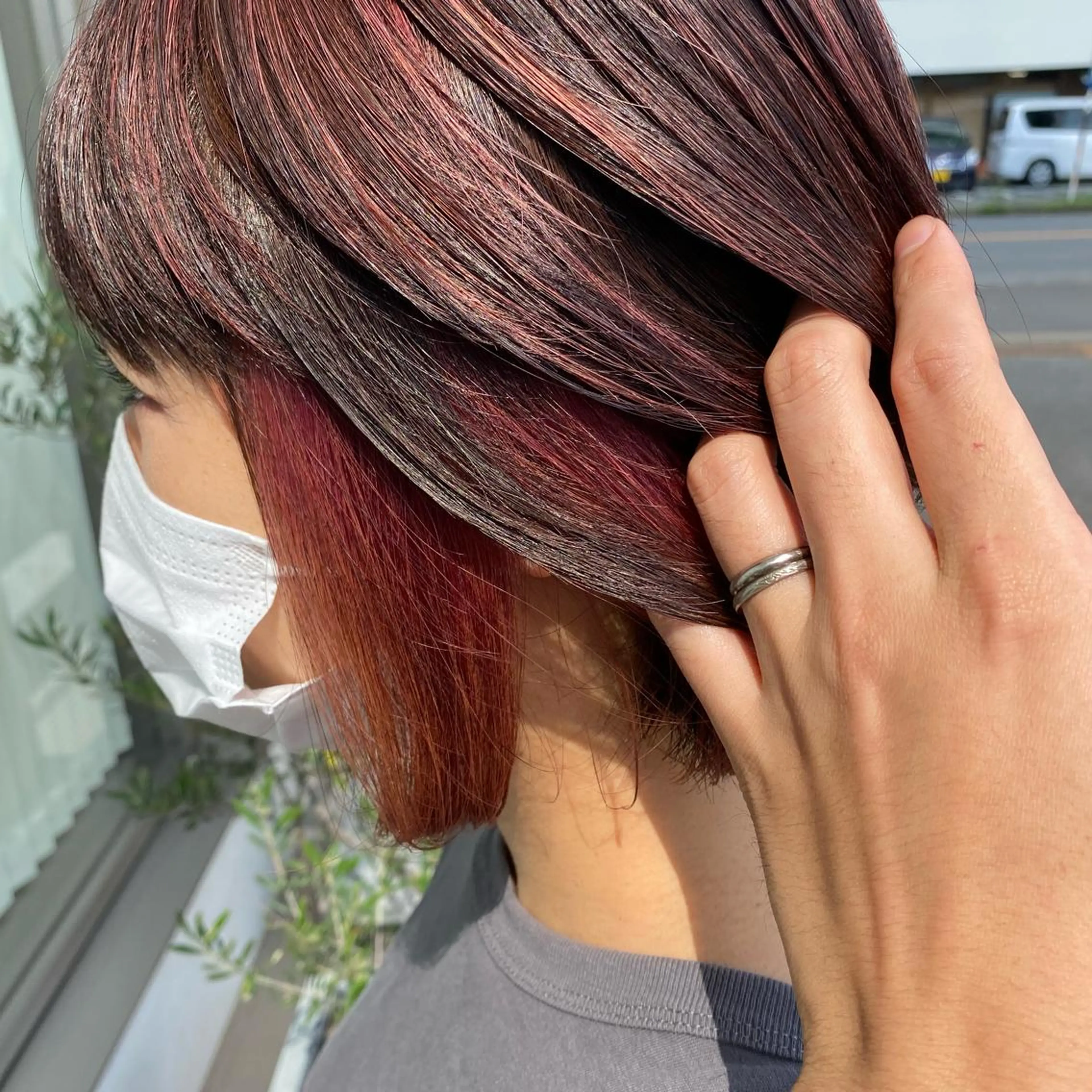 ショート カラー ハイライトカラー インナーカラー ピンクカラー ハイライト カット ヘアカラー 渡辺　亮/ ハイライト/髪質改善のヘアスタイル
