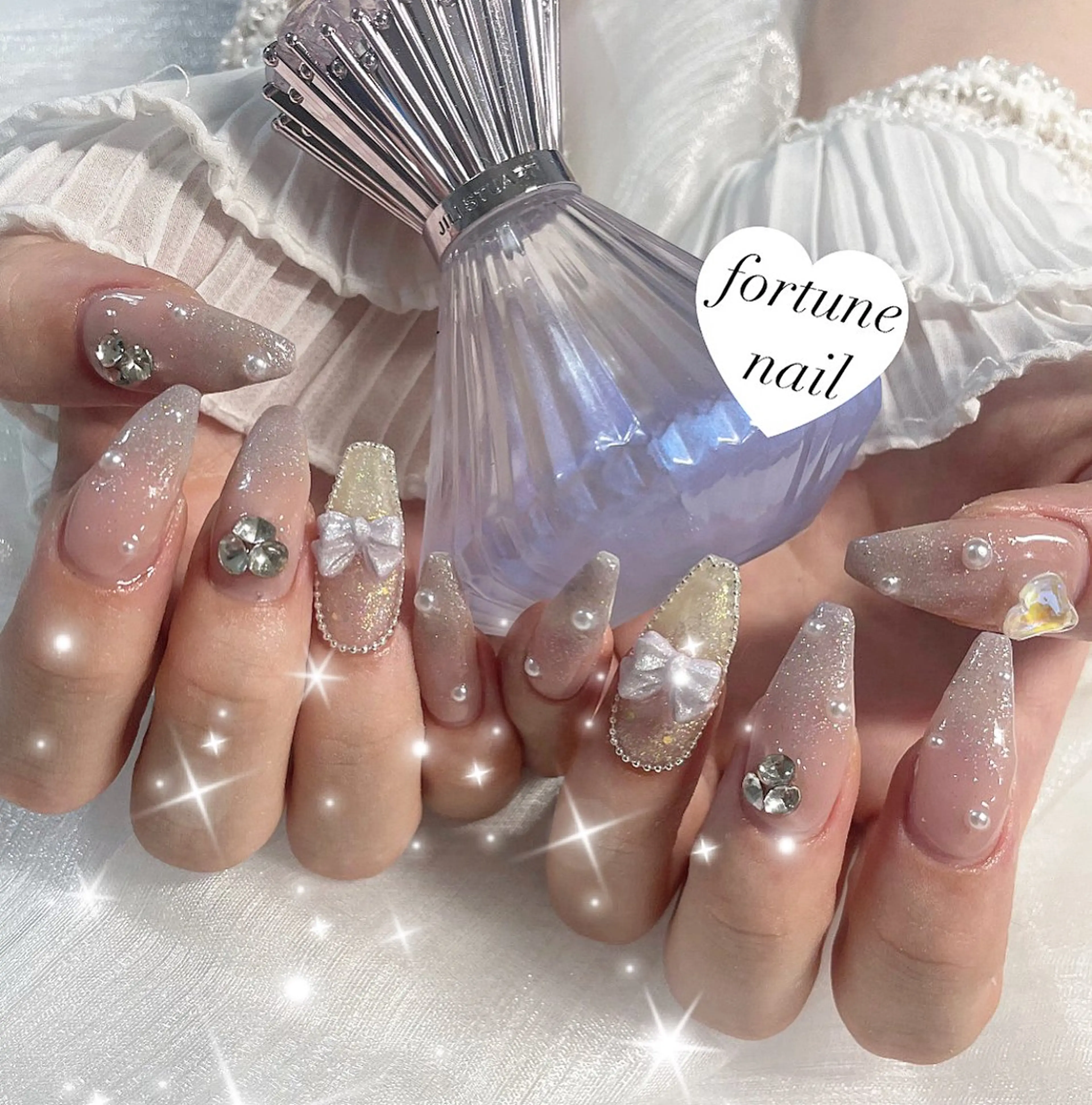 ネイル ハート リボン ワンホンネイル ハンドネイル 💎saori 💎のネイルデザイン