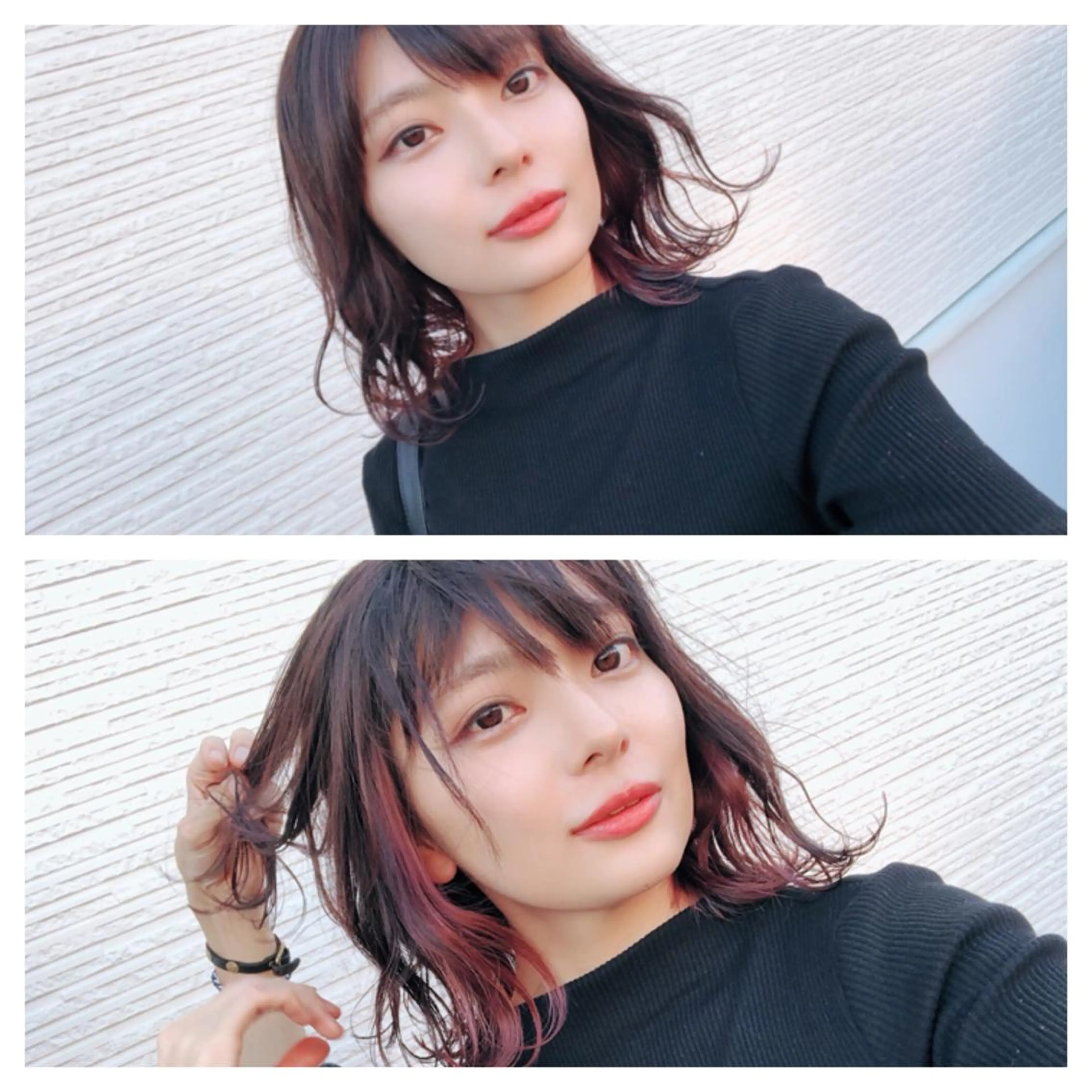 ミディアム カラー インナーカラー ピンクカラー レッドカラー ヘアカラー トリートメント 名畑 裕貴のヘアスタイル