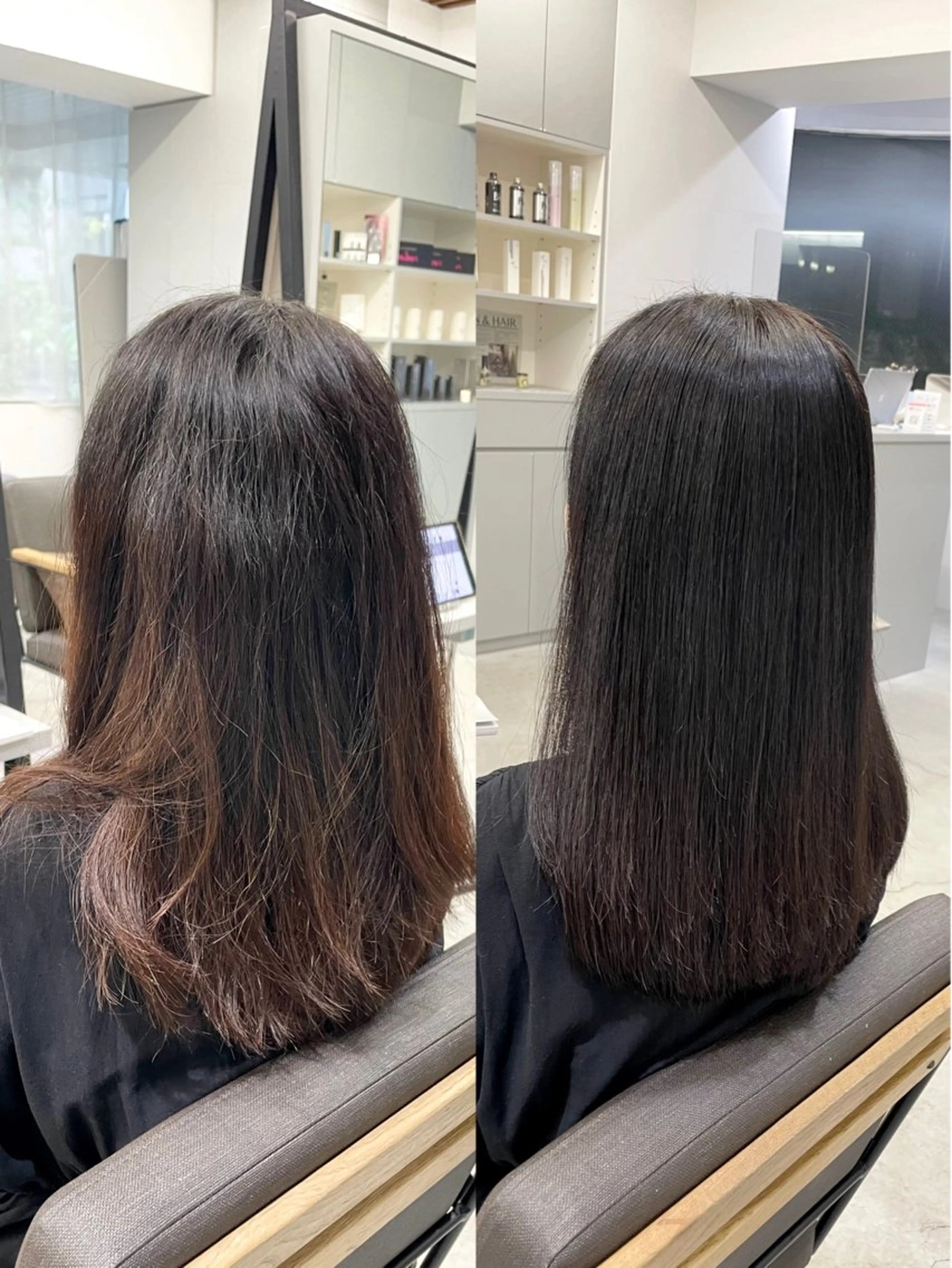 セミロング カラー パーマ セミロングパーマ 髪質改善 縮毛矯正 ストレートパーマ カット ヘアカラー 縮毛矯正 トリートメント 美髪への最善策を貴方 へ✨凄い艶髪✨萩原のヘアスタイル