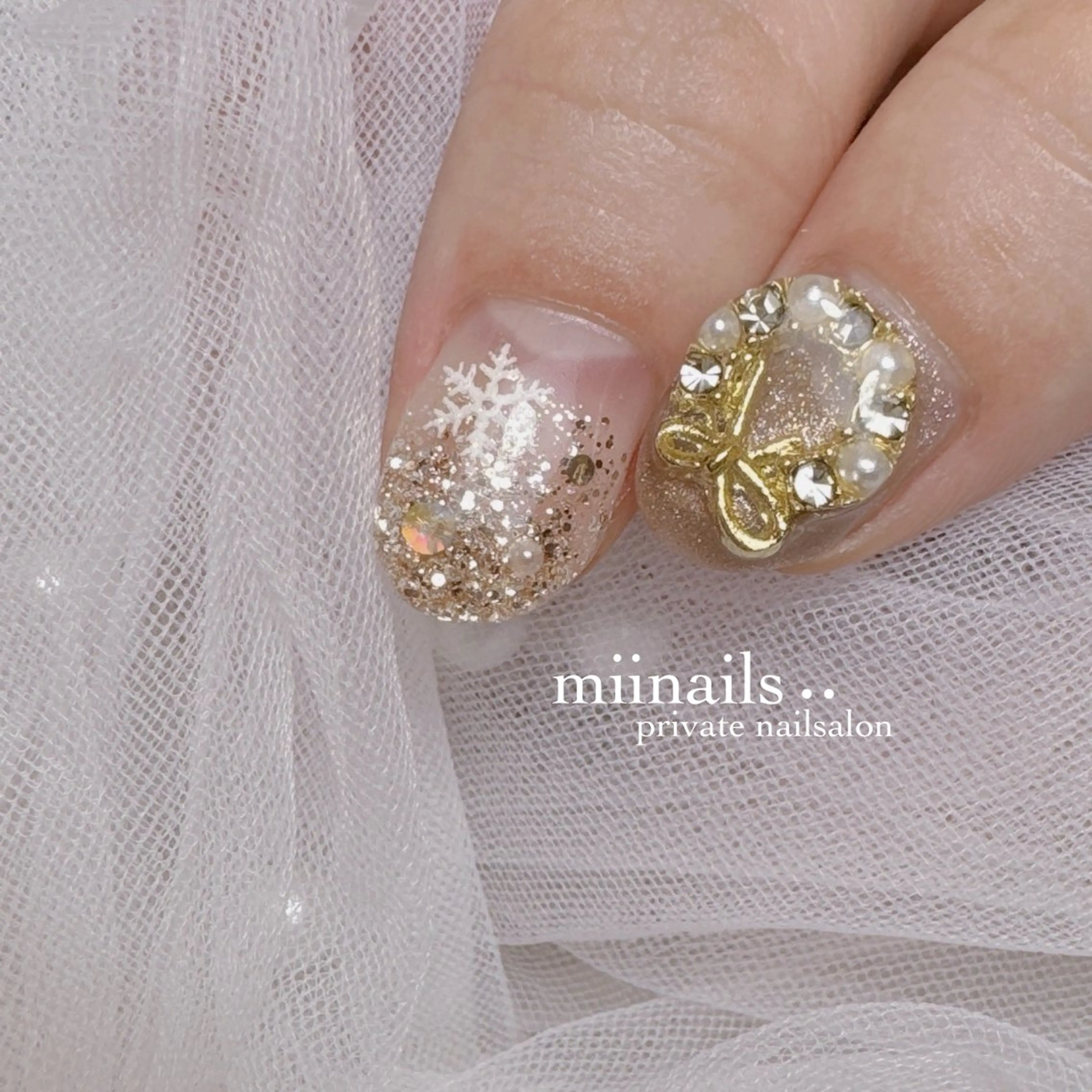 ネイル 韓国ネイル ワンホンネイル 冬ネイル クリスマス ハンドネイル nailsalon miinailsのネイルデザイン