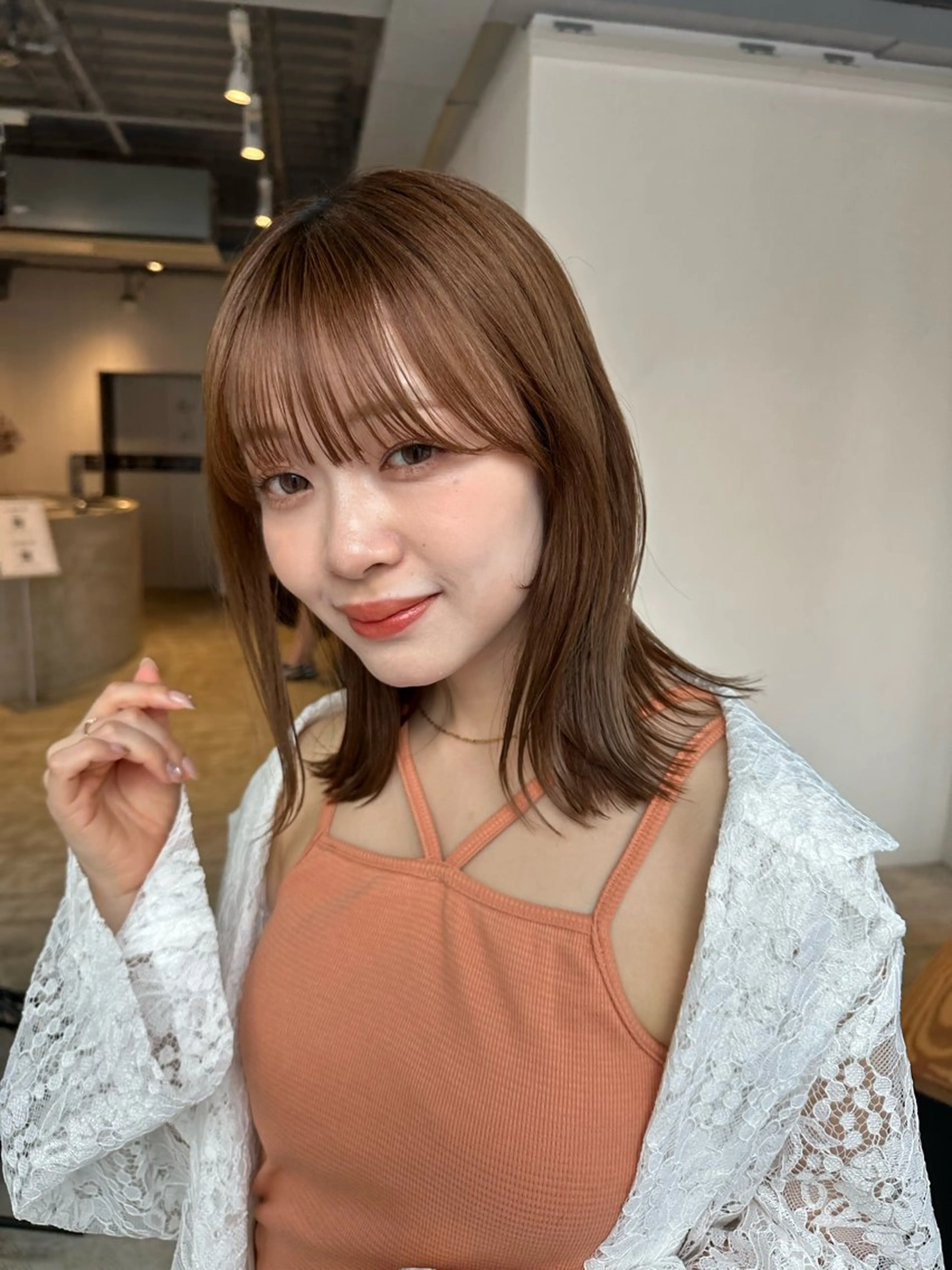 ミディアム 🌷モア 🌷暖色カラー・ボブのヘアスタイル