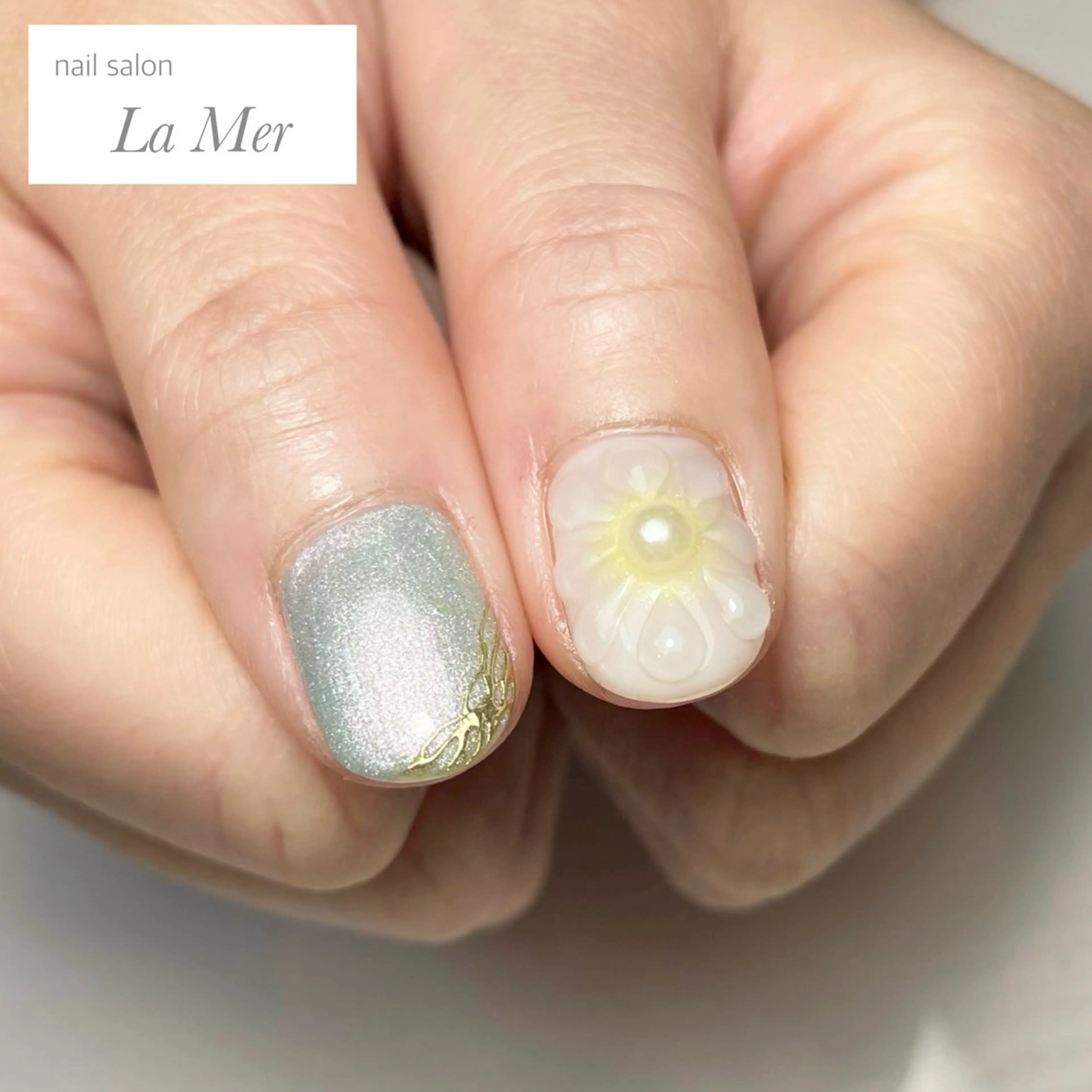 ネイル フラワーネイル マグネットネイル 持ち込み ぷっくりネイル 春ネイル nailsalon La Merのネイルデザイン