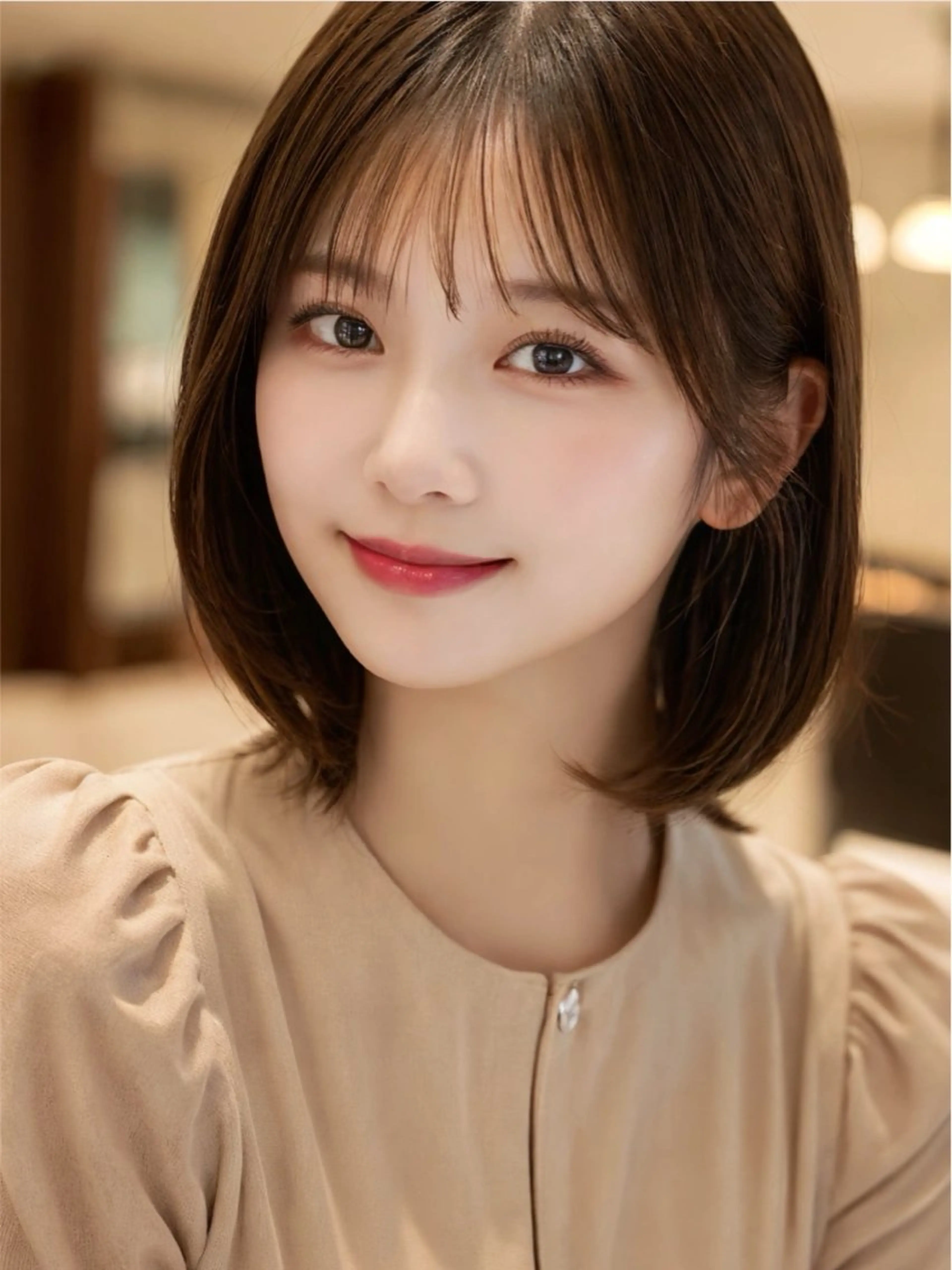 ミディアム カラー グレージュ ボブ 髪質改善 小顔カット 縮毛矯正 カット ヘアカラー トリートメント Glimpse大濠店 髪質改善/福岡大濠のヘアスタイル