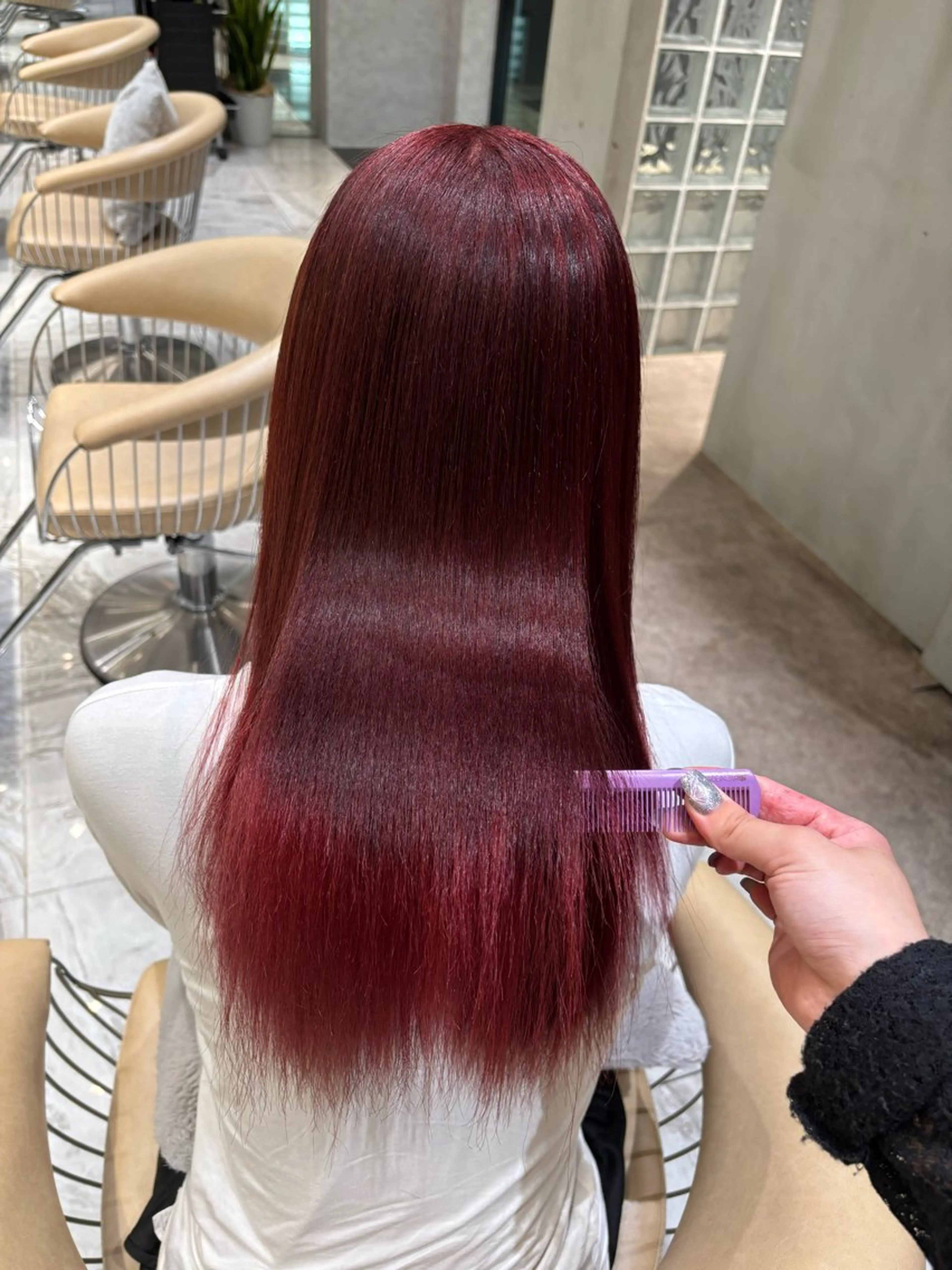 ロング カラー ダブルカラー ヘアカラー 透明感カラー/艶髪 髪質改善/縮毛矯正のヘアスタイル