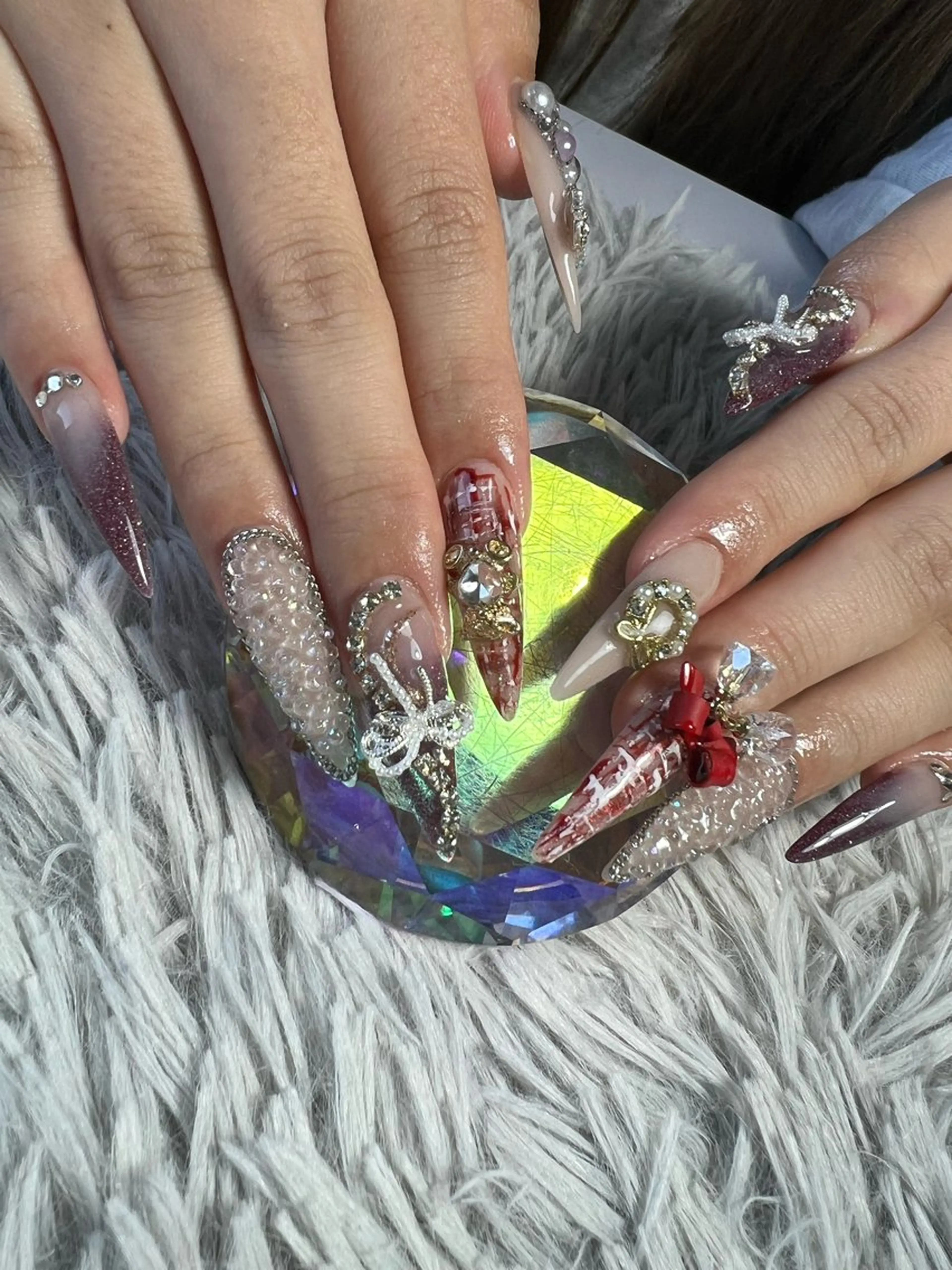 ネイル スカルプネイル ツイードネイル 冬ネイル クリスマス ハンドネイル シェヌネイル JURAのネイルデザイン