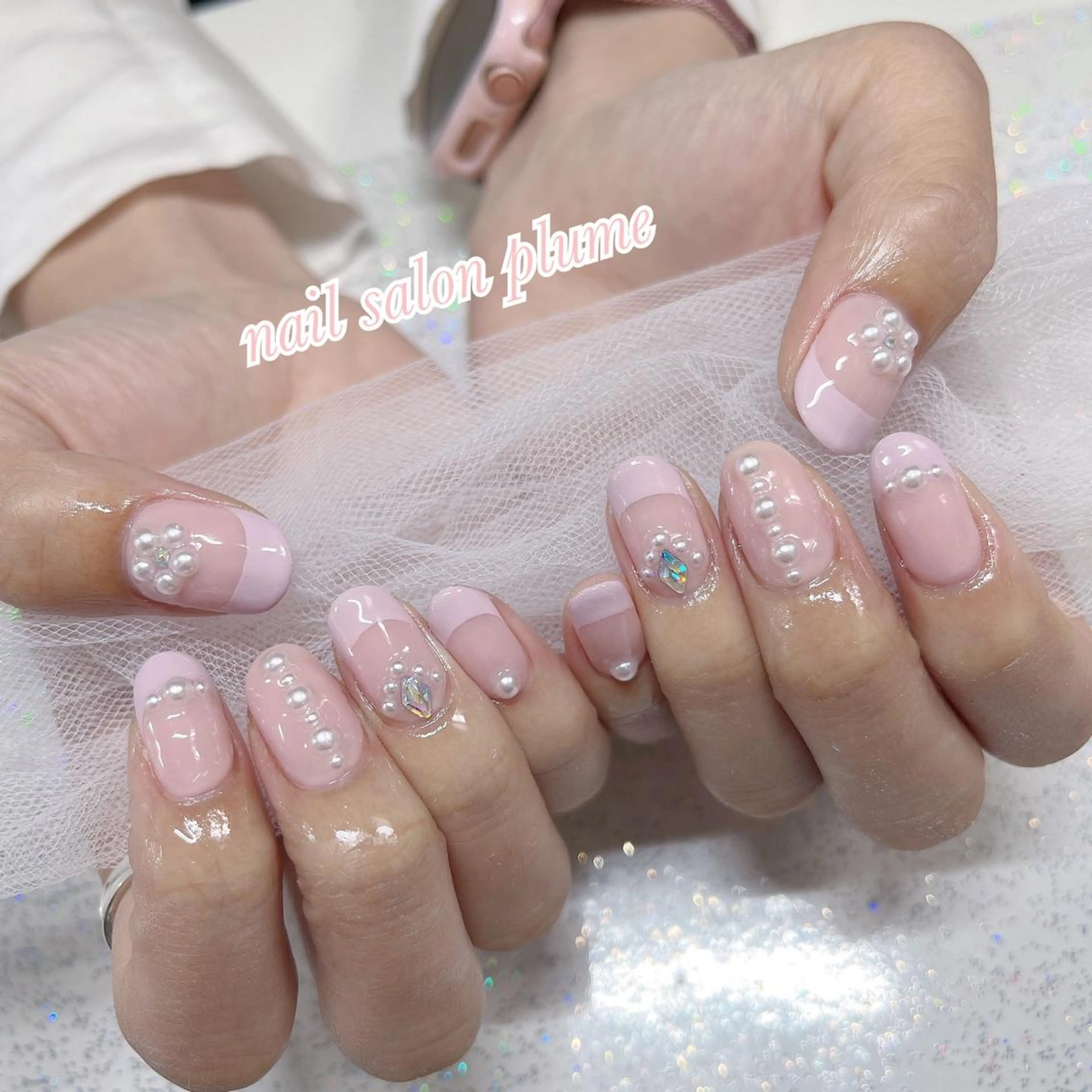 ネイル アートネイル フラワーネイル フレンチネイル ガーリー ハート ハンドネイル plume nail ☆韓国ネイルのネイルデザイン