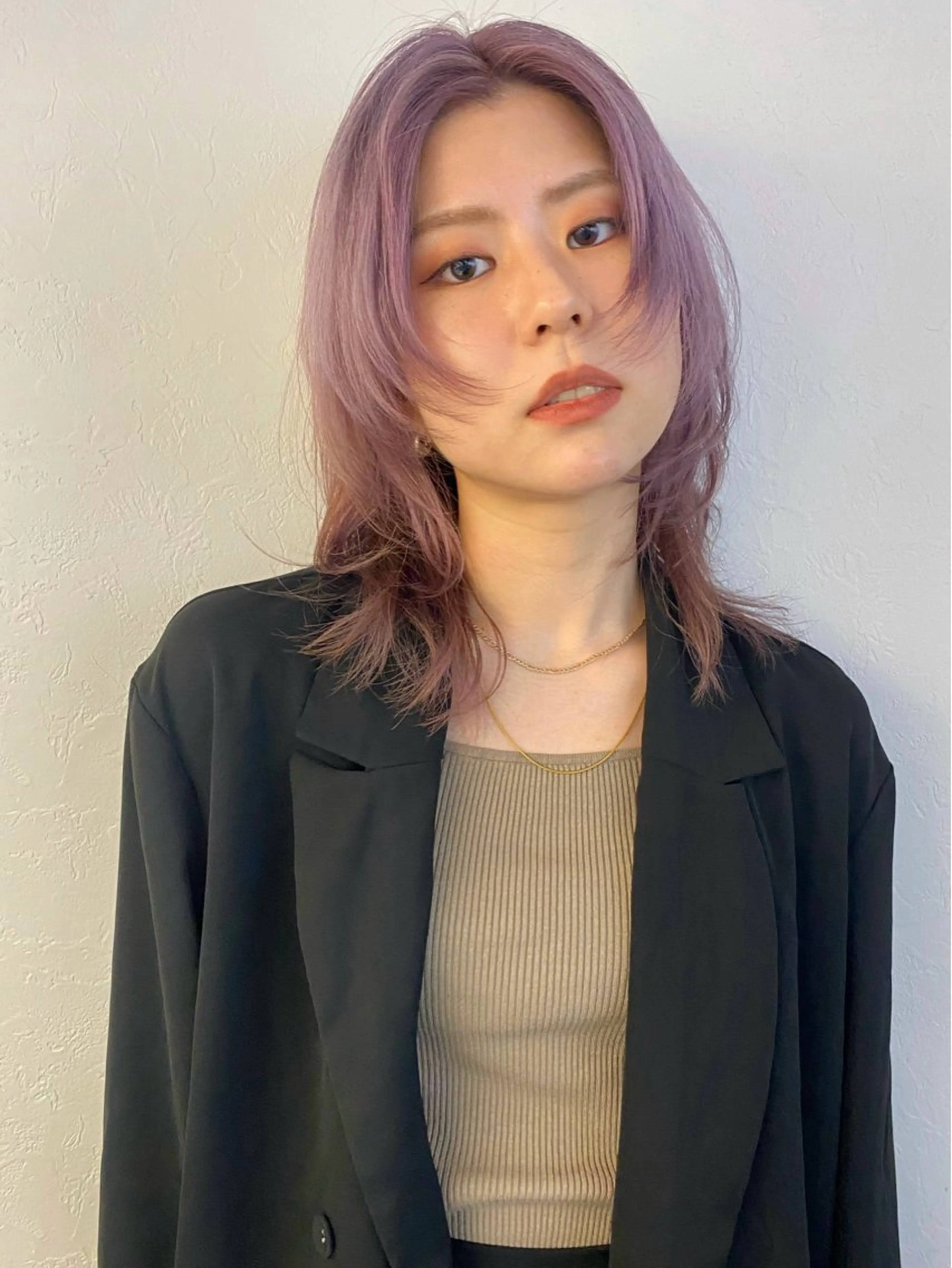 ミディアム カラー ダブルカラー ハイトーンカラー ラベンダーカラー ラベンダーピンク ピンクカラー カット ヘアカラー トリートメント 森貴裕/ベージュ/ パーマ/オリーブのヘアスタイル