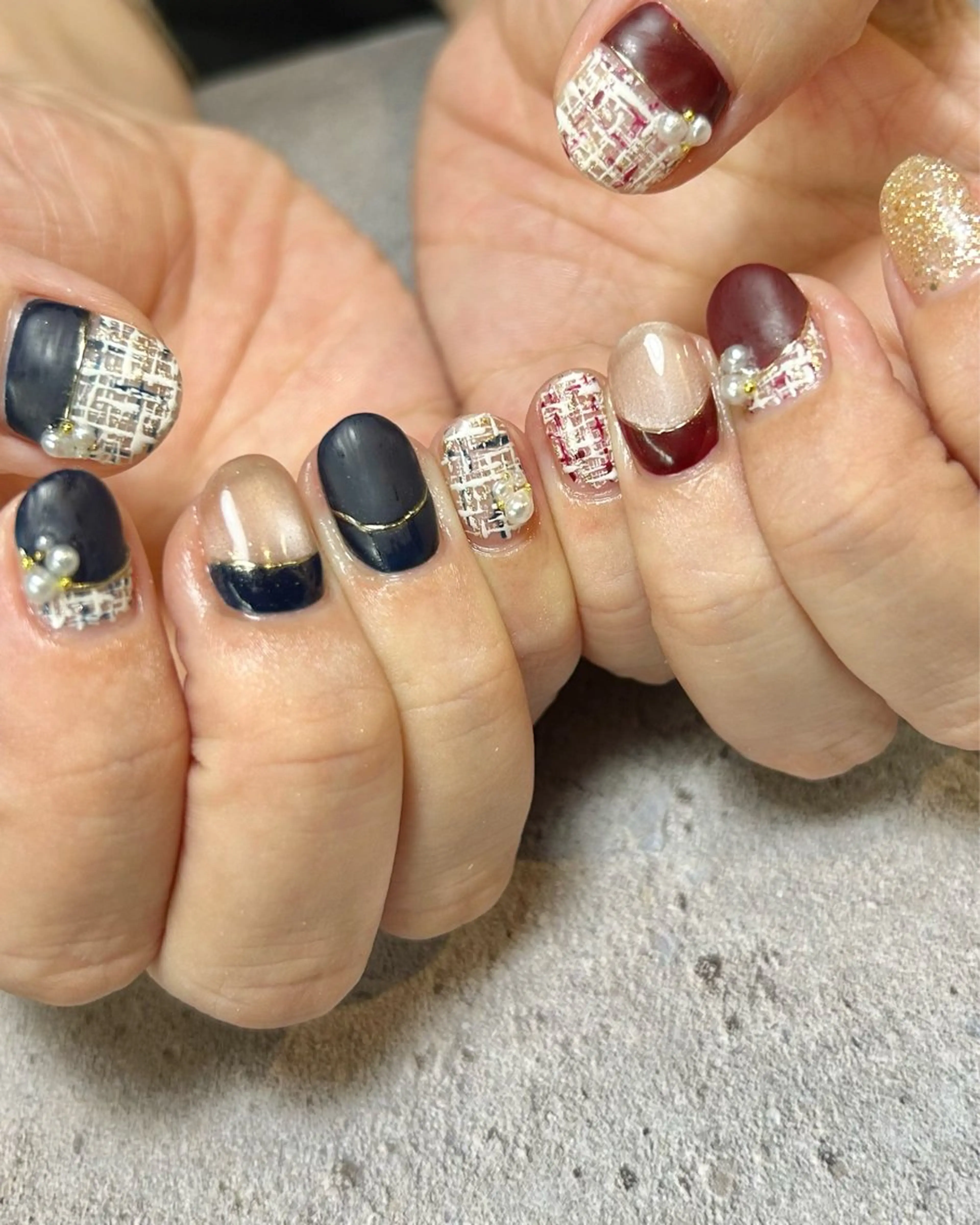 ネイル ボルドー 持ち込み ネイビー ハンドネイル Reflection marikoのネイルデザイン