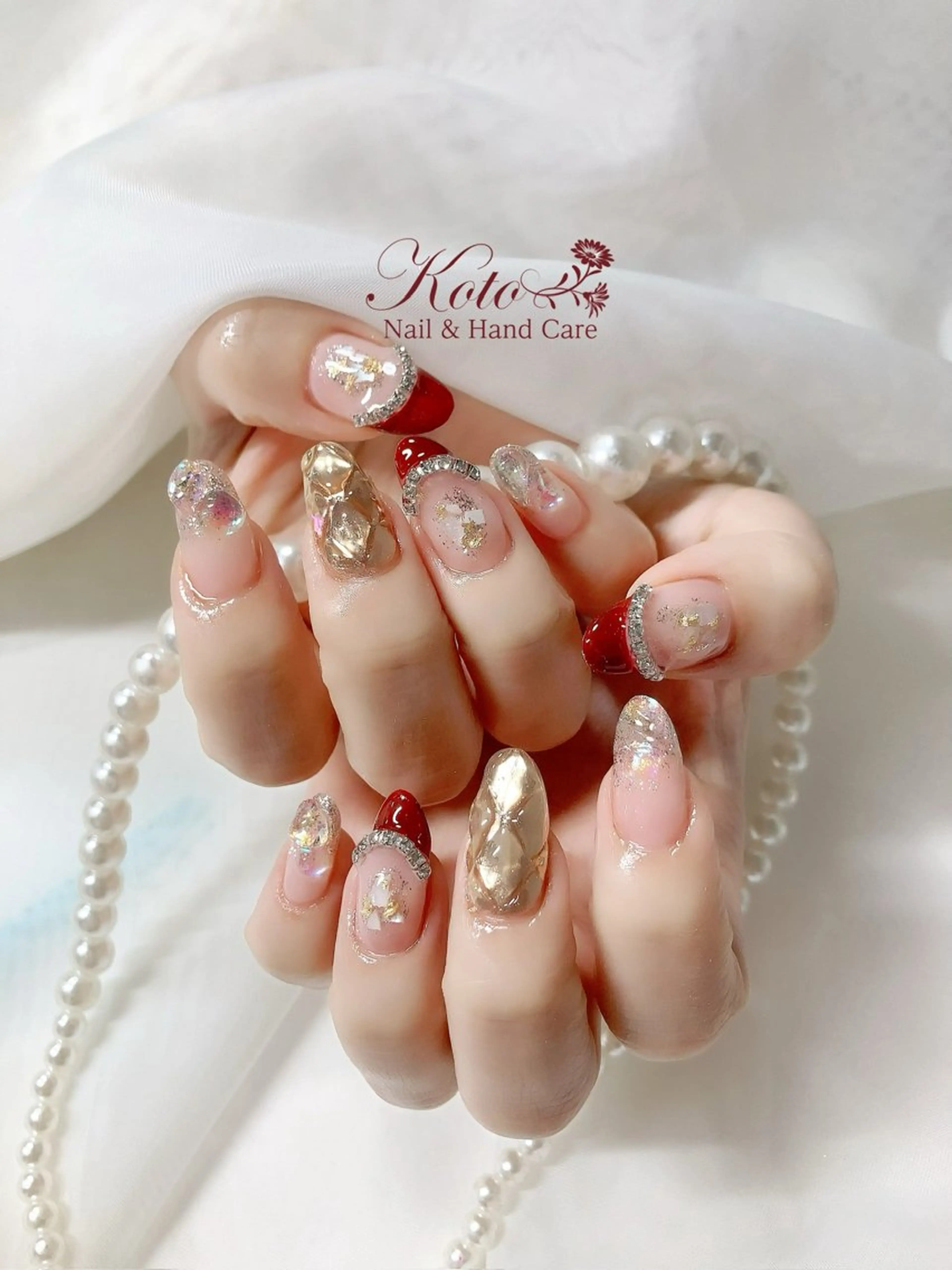 ネイル 長さ出し ジェルネイル 持ち込み ニュアンスネイル 赤色 ハンドネイル Nail Salon KOTOのネイルデザイン