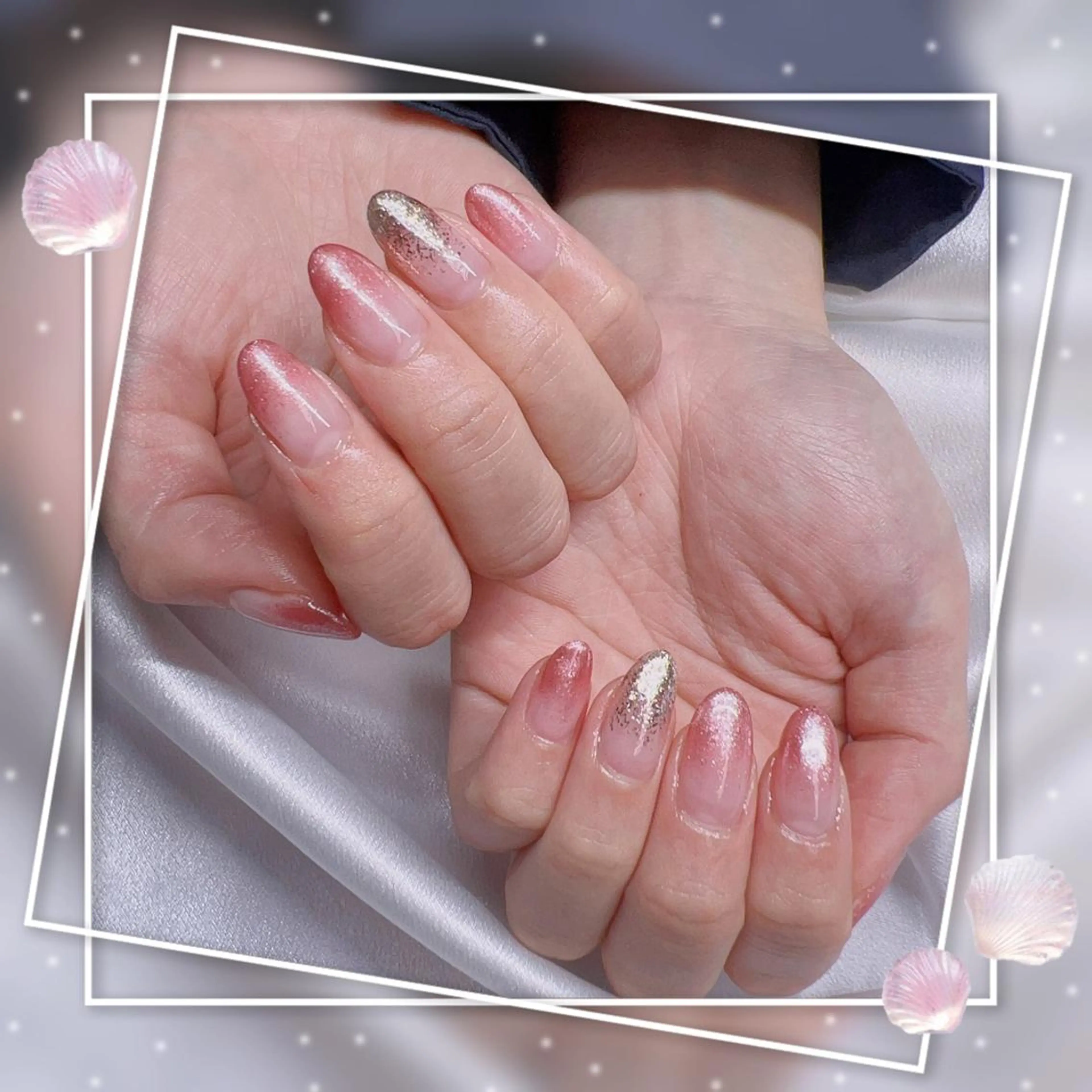 ネイル フレンチネイル キラキラネイル 韓国ネイル マグネットネイル マグネットフレンチ Chill Nailsalonのネイルデザイン