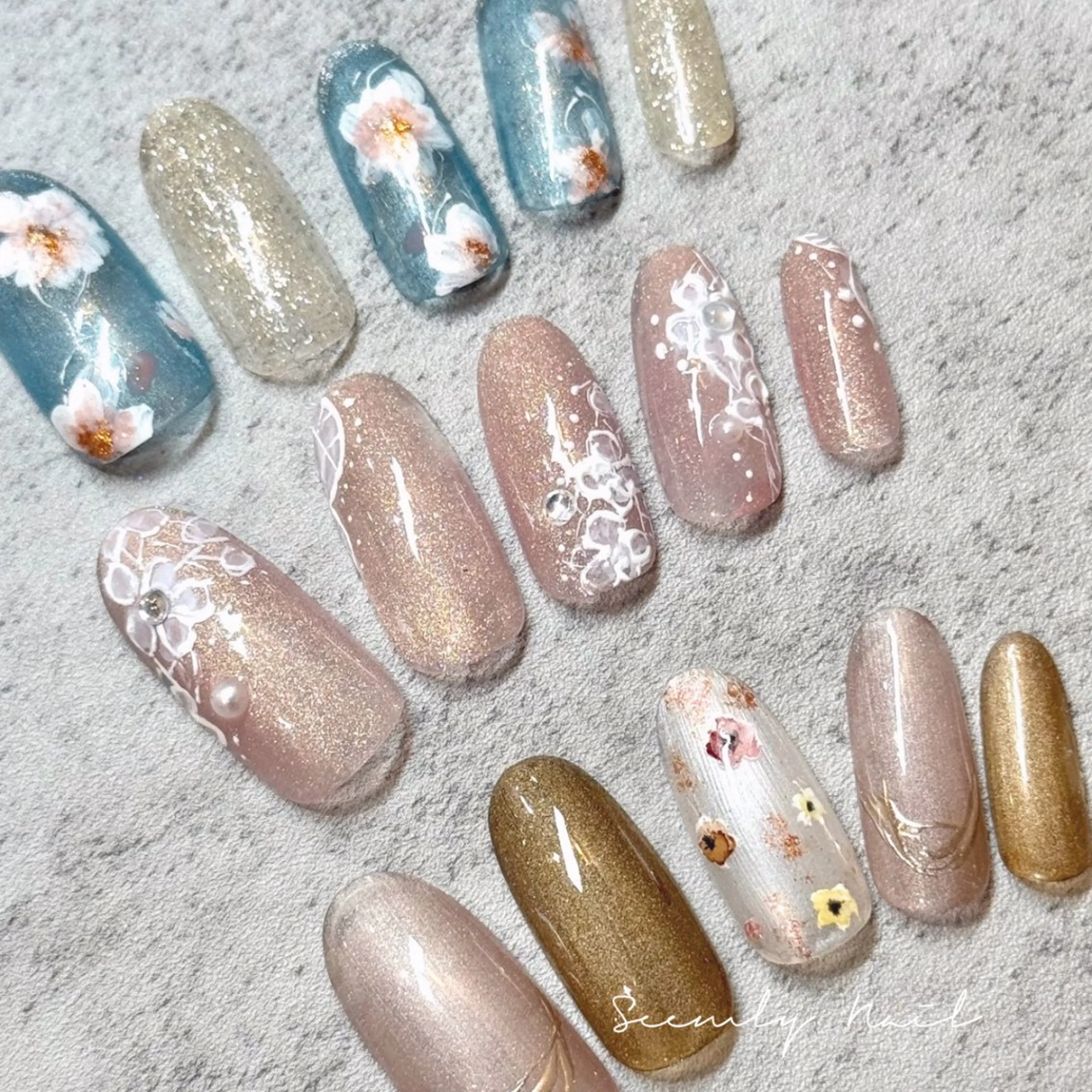 ネイル アートネイル 桜ネイル ジェルネイル 卒業式 ハート Seemly 千田町店所属・フラワーパラジェル 🌸シームリーエミのネイルデザイン