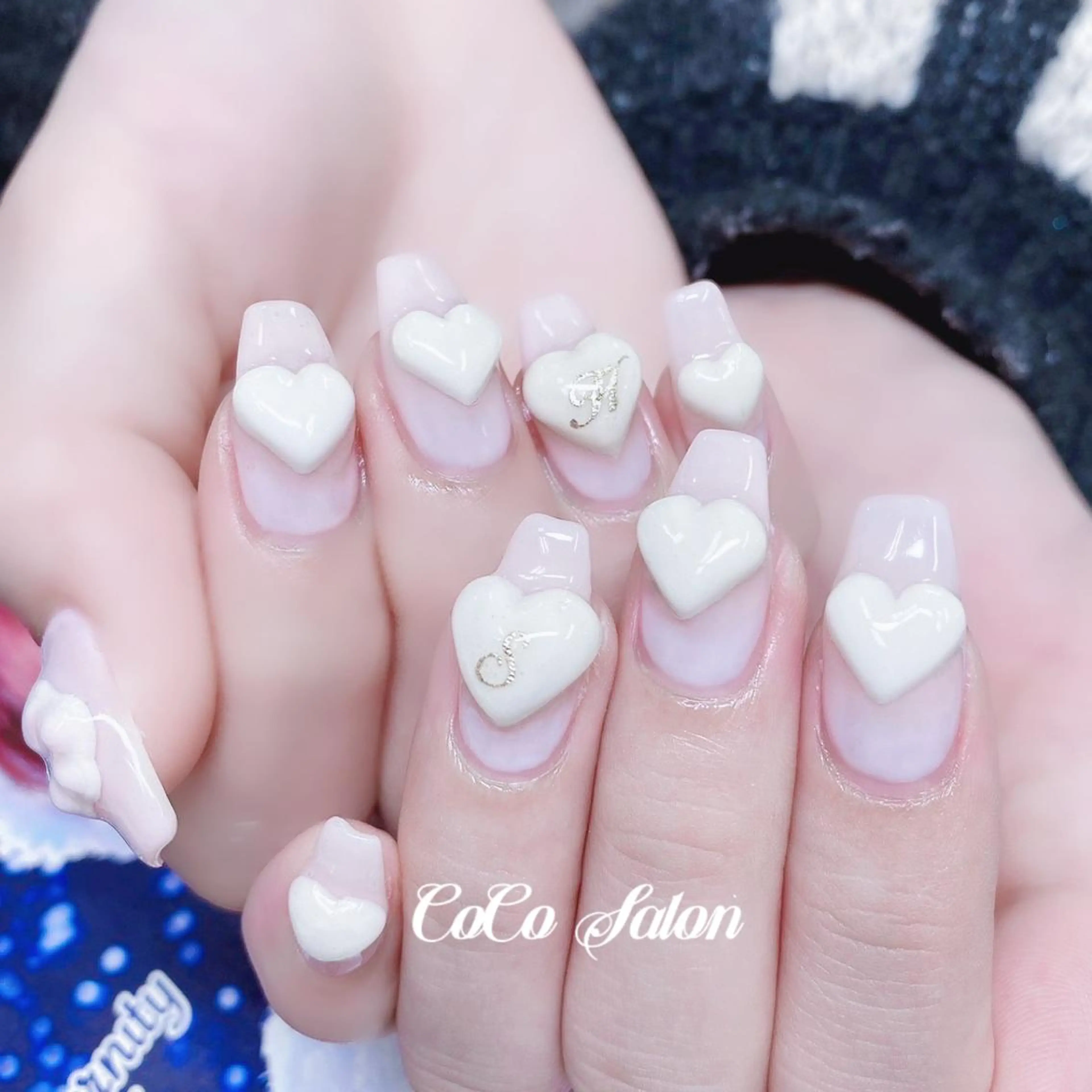 ネイル 成人式 長さ出し ジェルネイル ハート 韓国ネイル ハンドネイル CoCoSalon ネイル/まつ毛予約のネイルデザイン