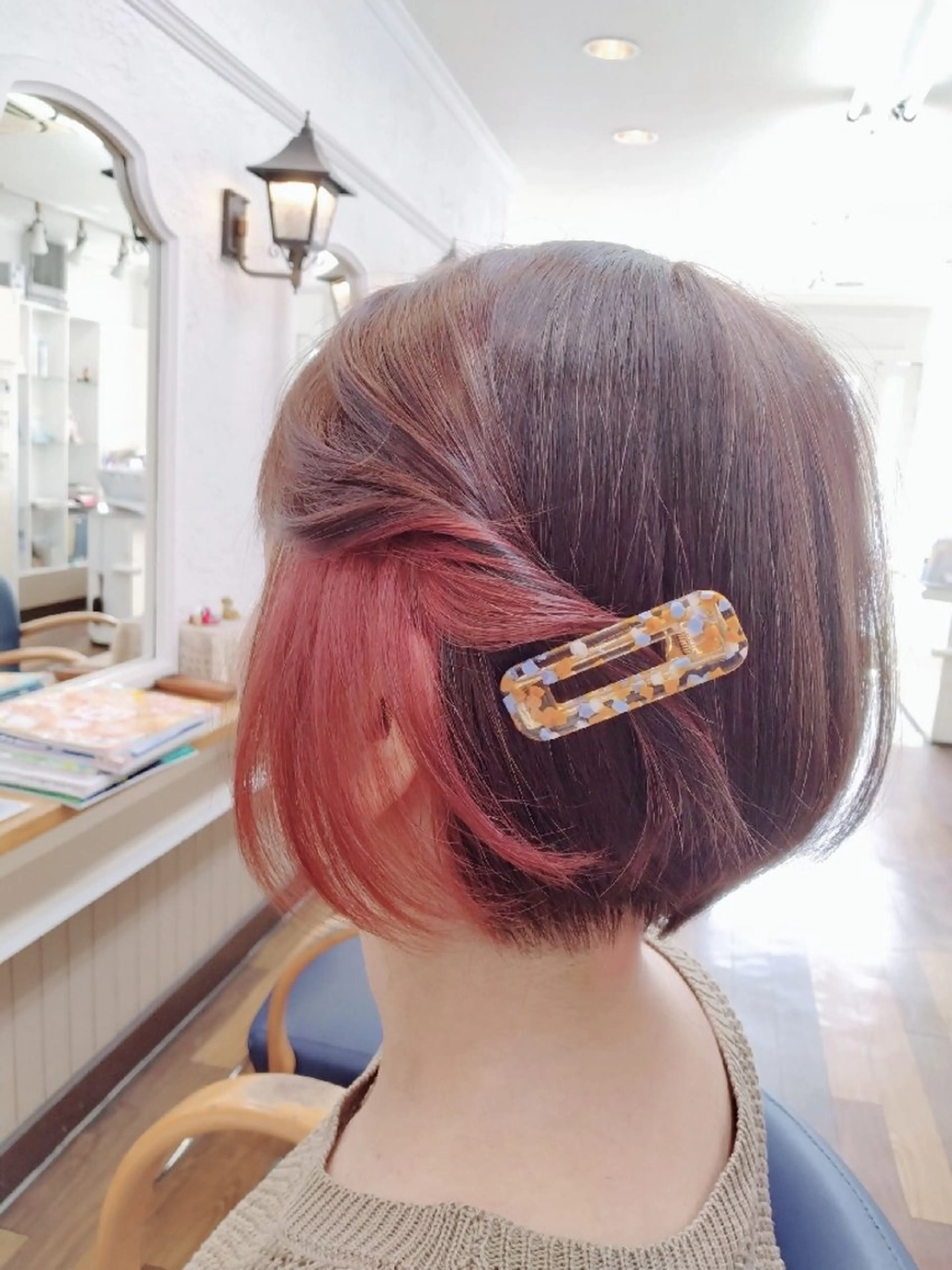 ショート カラー ショートボブ イヤリングカラー ピンクカラー ボブ ショートヘア ヘアカラー IDo21いど美容室 森長店長のヘアスタイル