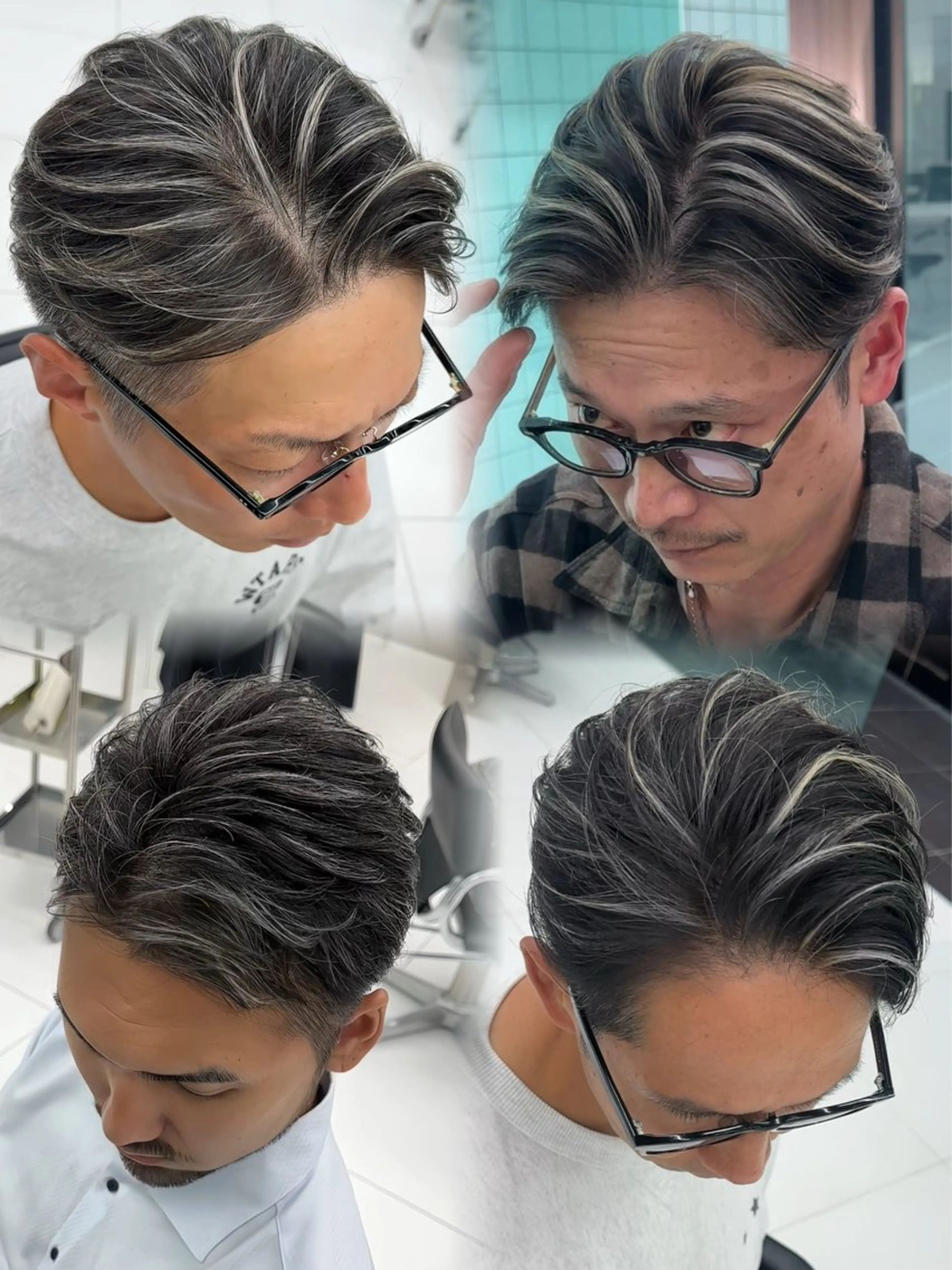メンズ センターパート メンズハイライト メンズメッシュ カット ヘアカラー 白髪メッシュ/ 大人メッシュ/ぽんのヘアスタイル