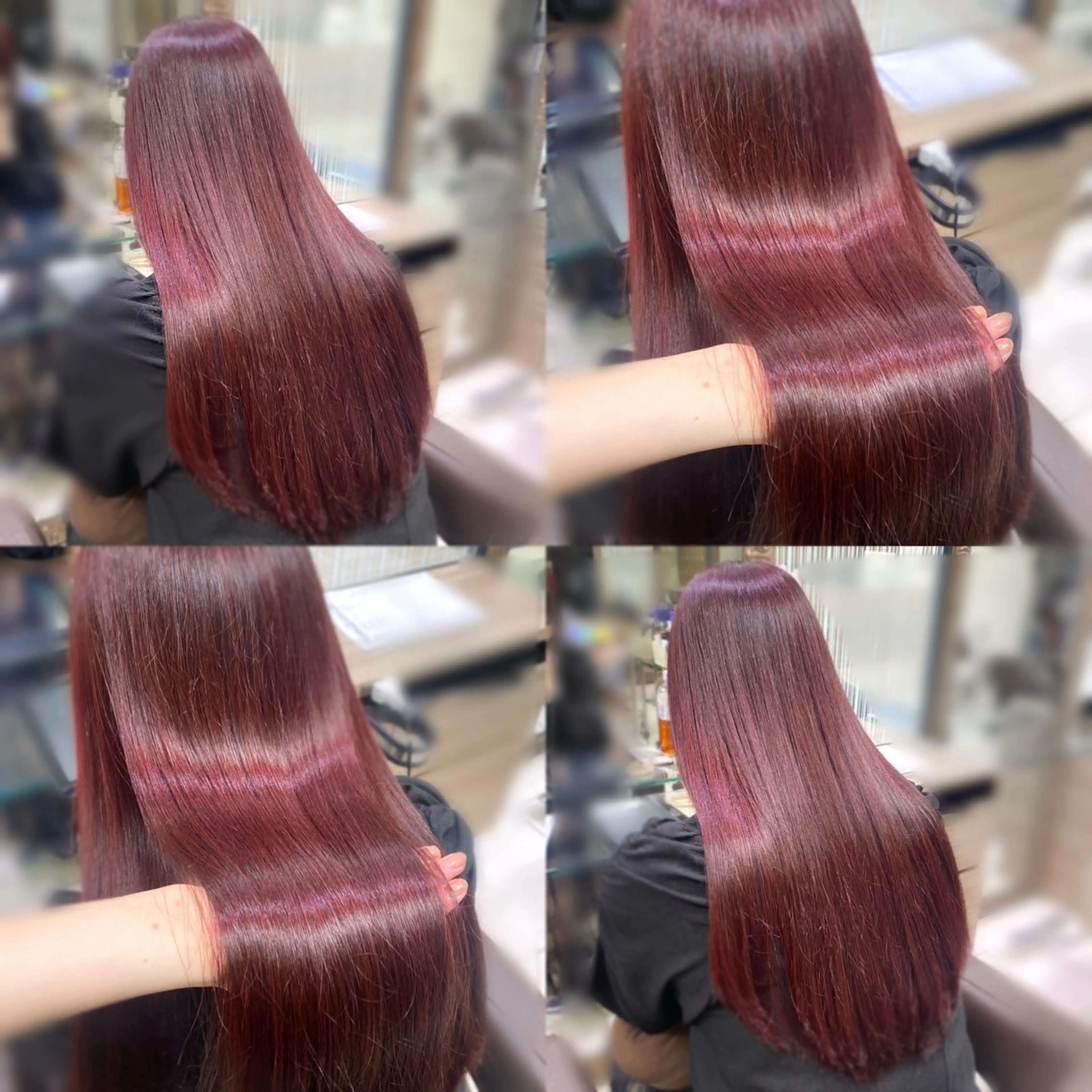 ロング カラー ブリーチ ボルドーカラー ブリーチなしカラー 岡山 愛のヘアスタイル