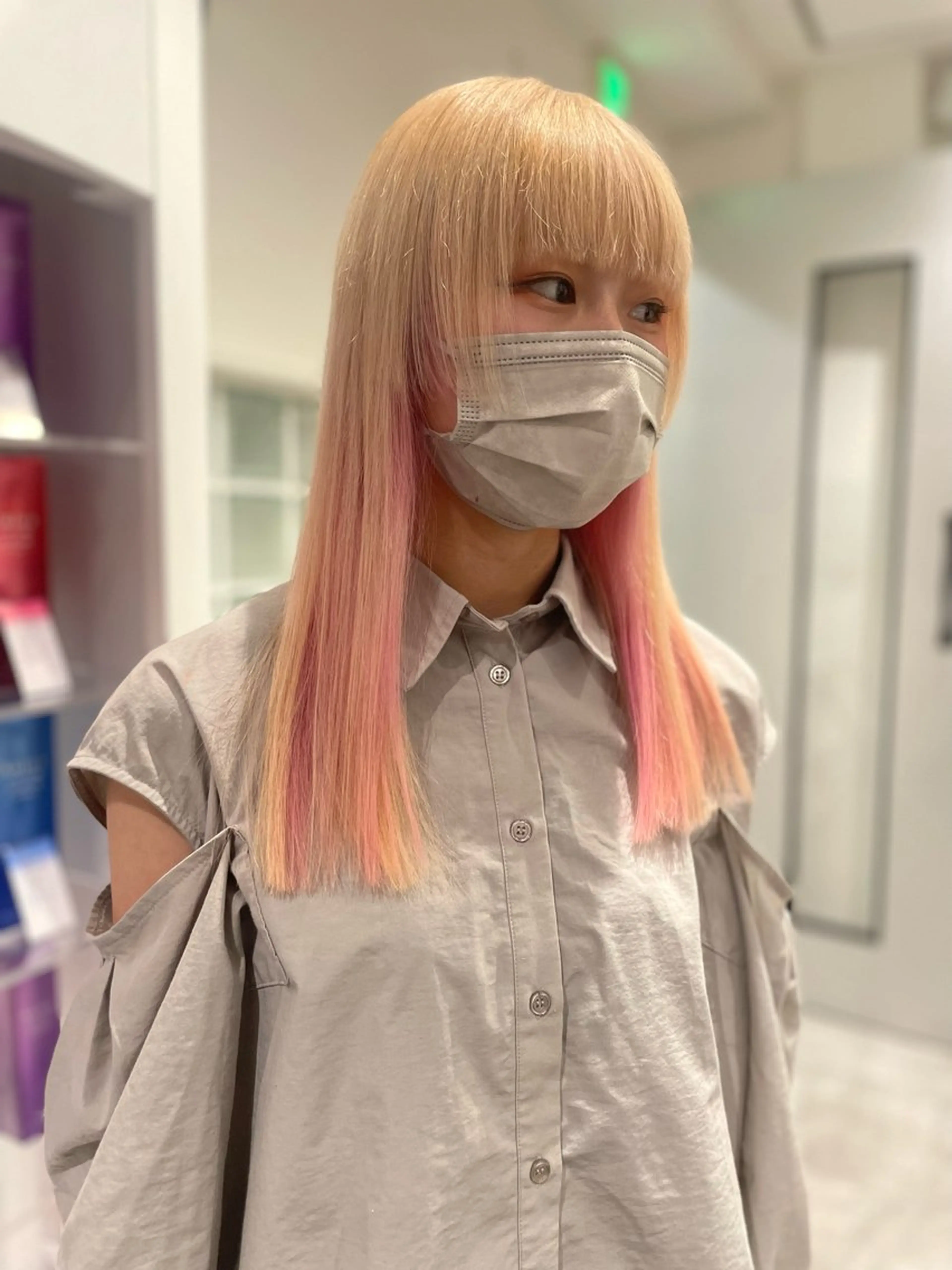 ロング カラー ブロンド ピンクカラー ヘアカラー 京都美容師 塩のヘアスタイル