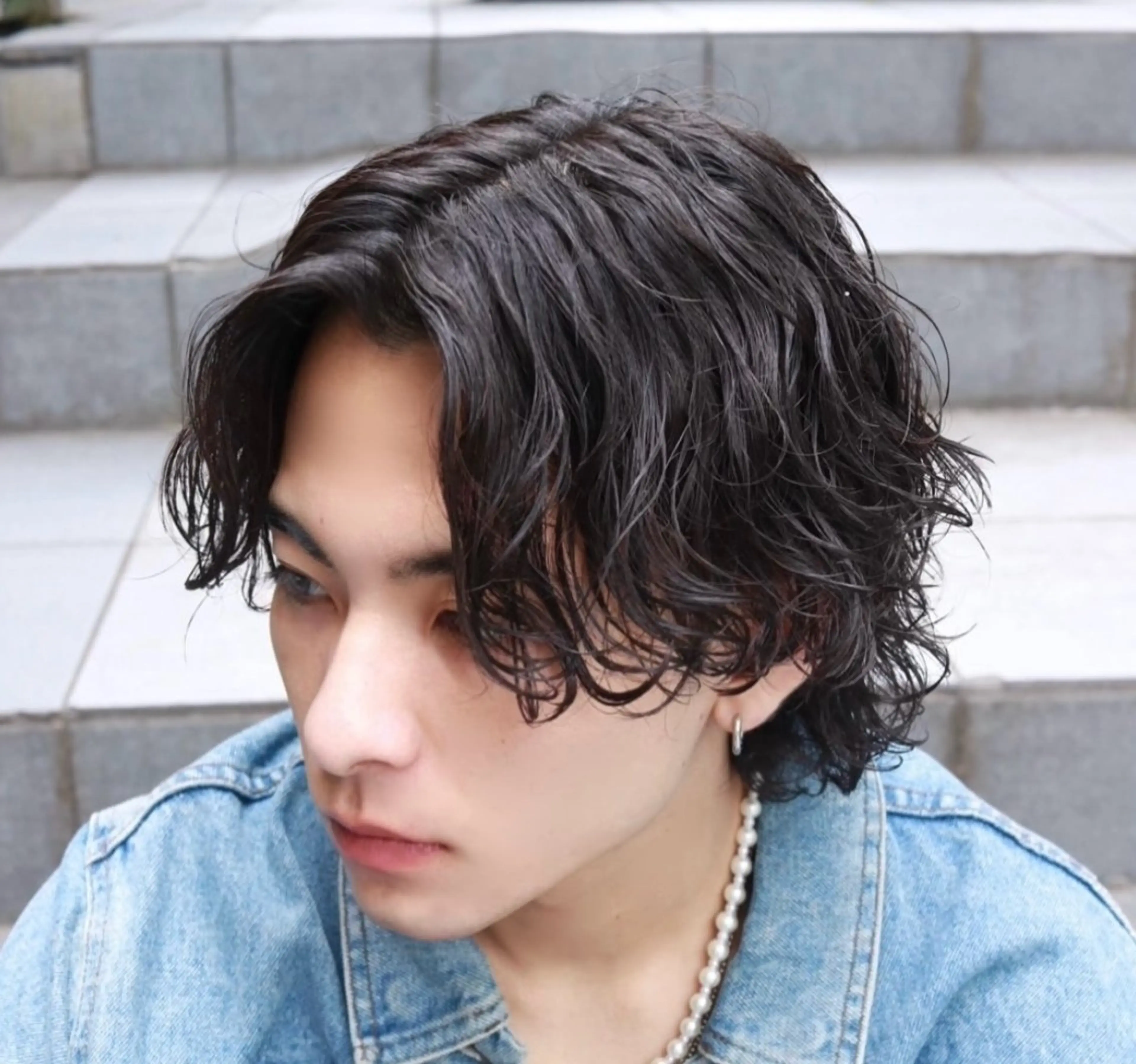 ミディアム パーマ メンズ カット パーマ 瀧本 一樹のヘアスタイル