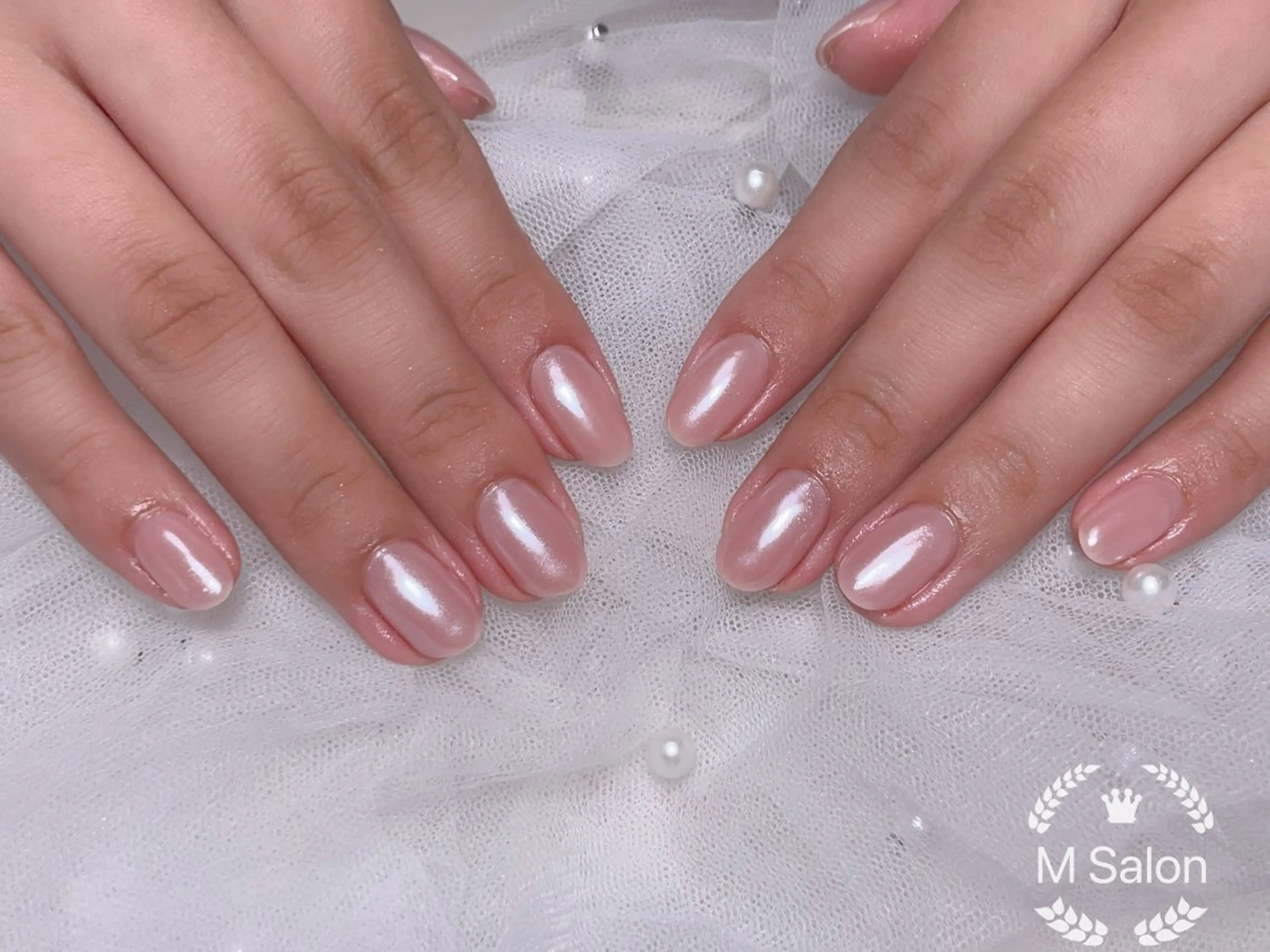 ネイル ブルー チークネイル フレンチネイル ガーリー ハート ハンドネイル Mnail _KKのネイルデザイン