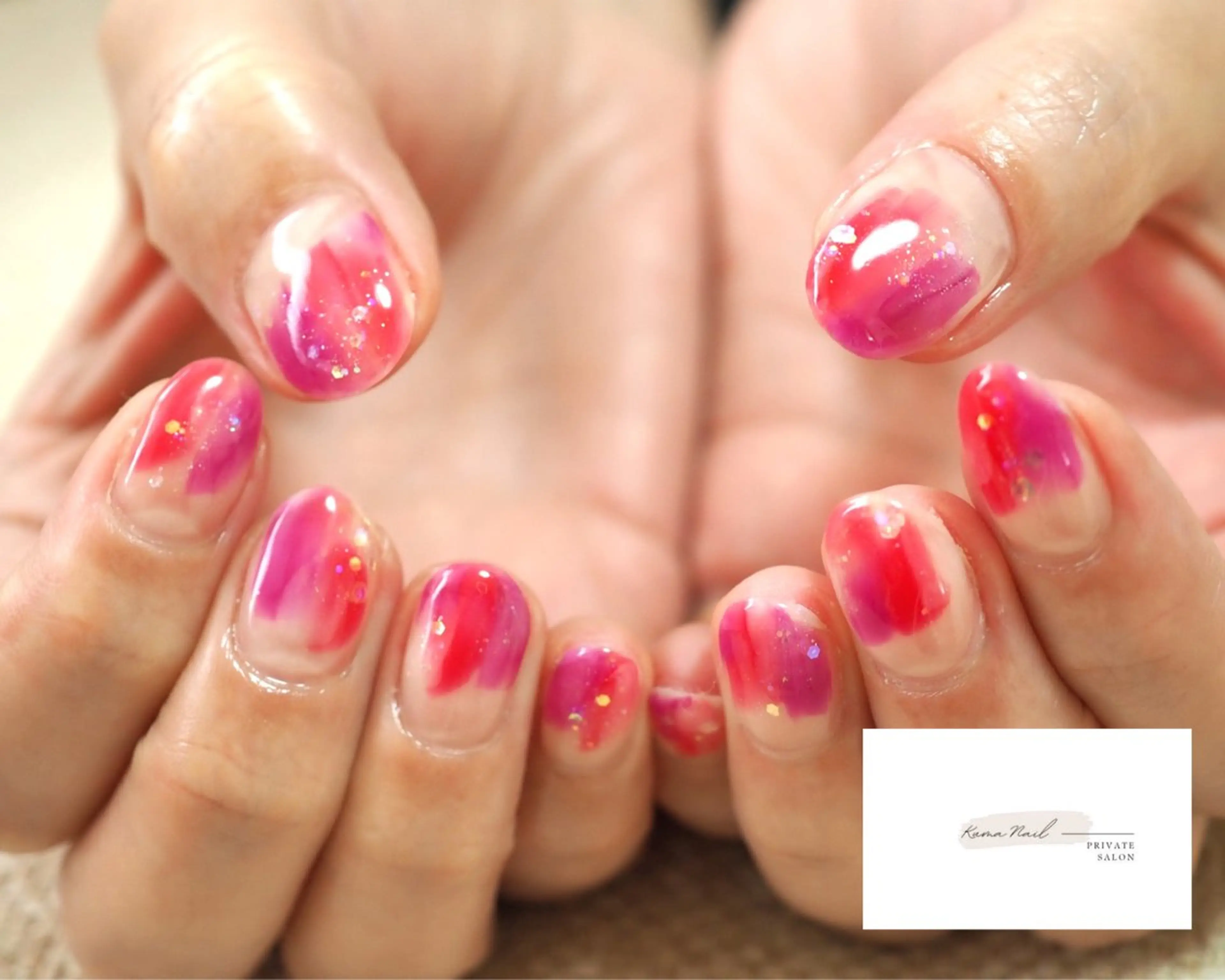 ネイル キラキラネイル ニュアンスネイル ピンク ショートネイル 藤が丘/守山/長久手 Kuma Nailのネイルデザイン