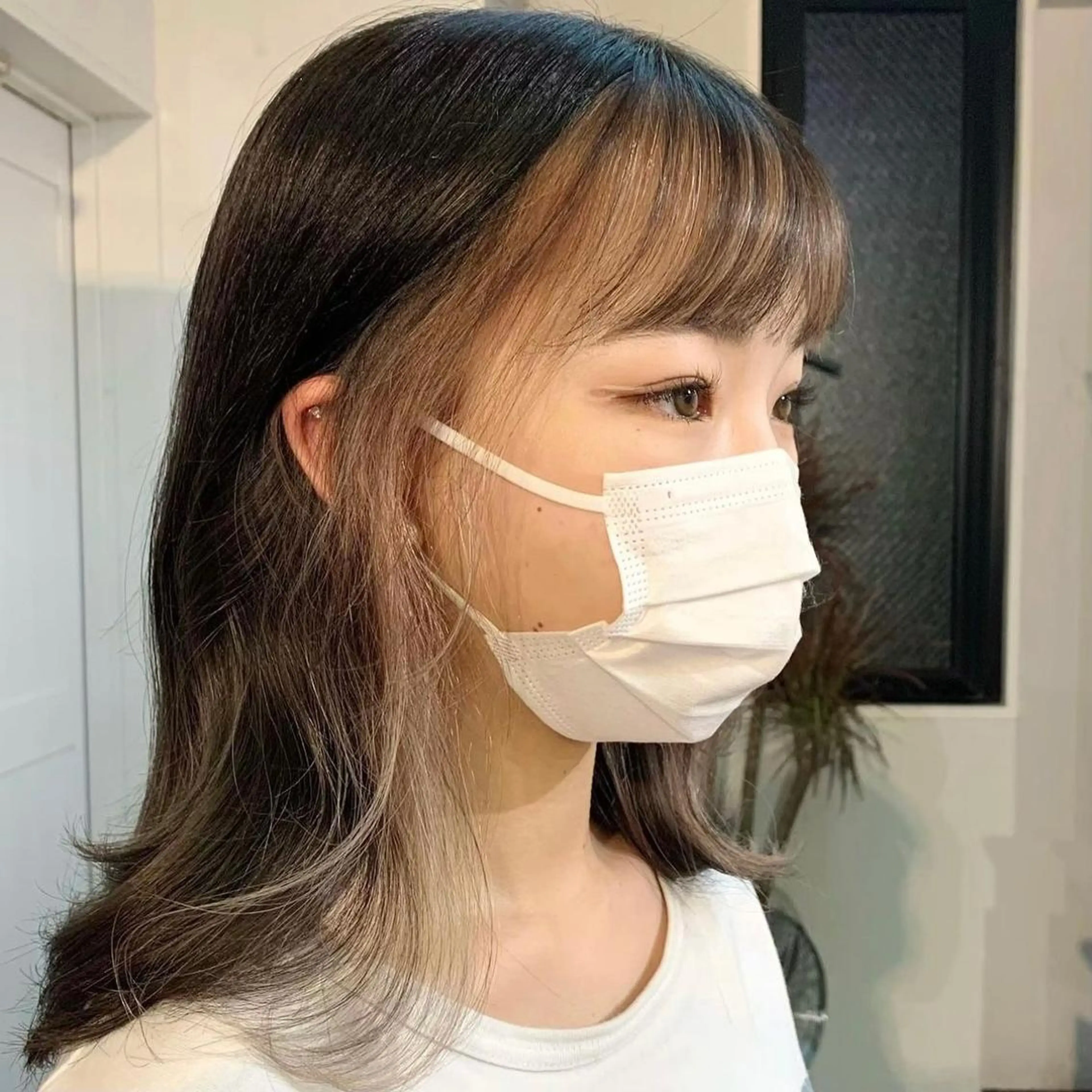 ミディアム カラー ミストバング  フェイスフレーミング 韓国 /男女🆗 細江　美紅のヘアスタイル