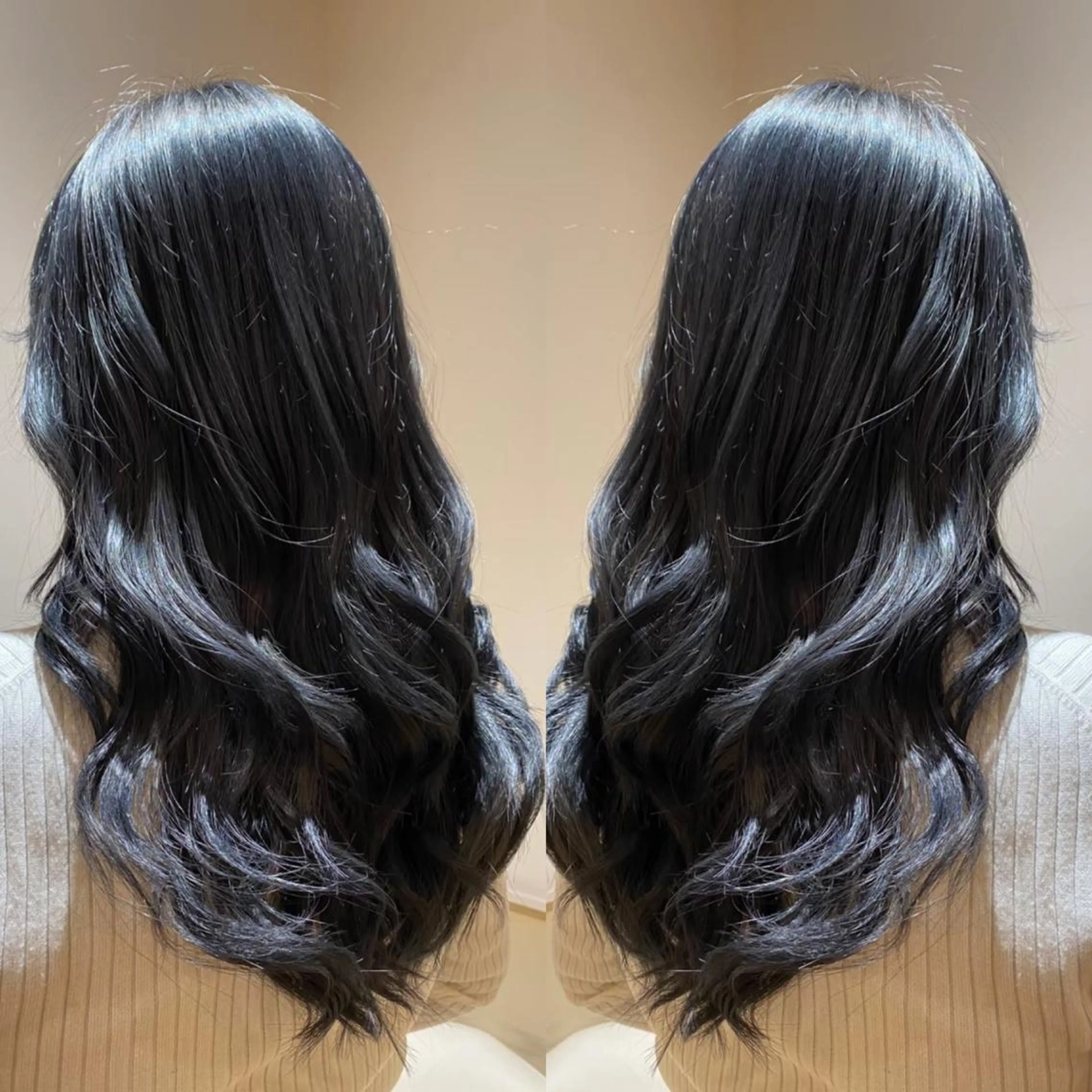 セミロング カラー ブルーカラー ブルーグレー ブルーグレージュ グレージュ 韓国🇰🇷 ✂︎hair 内田愛のヘアスタイル