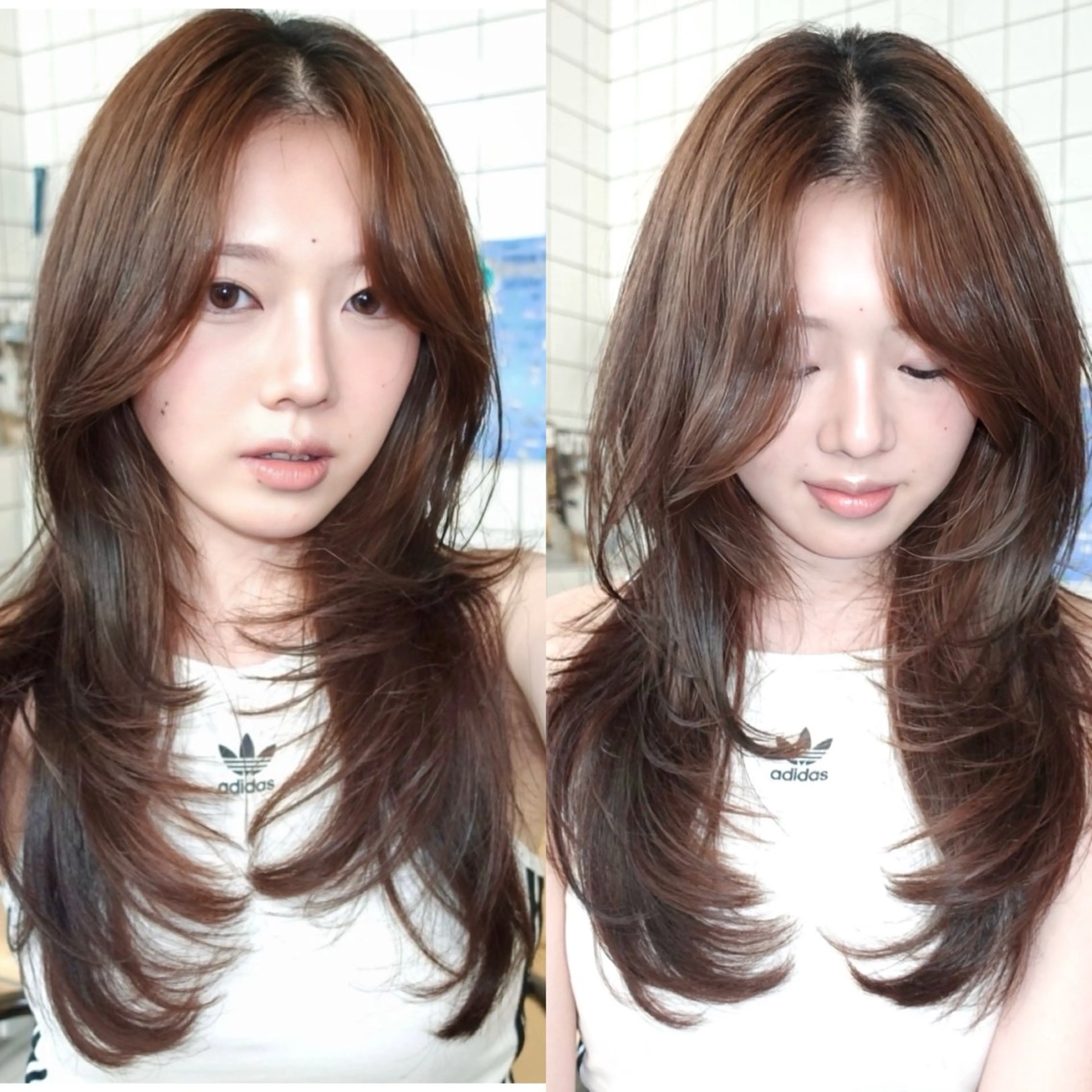 ミディアム カラー ハッシュカット レイヤーカット カット ヘアカラー トリートメント レイヤーカット ダブルカラーのヘアスタイル
