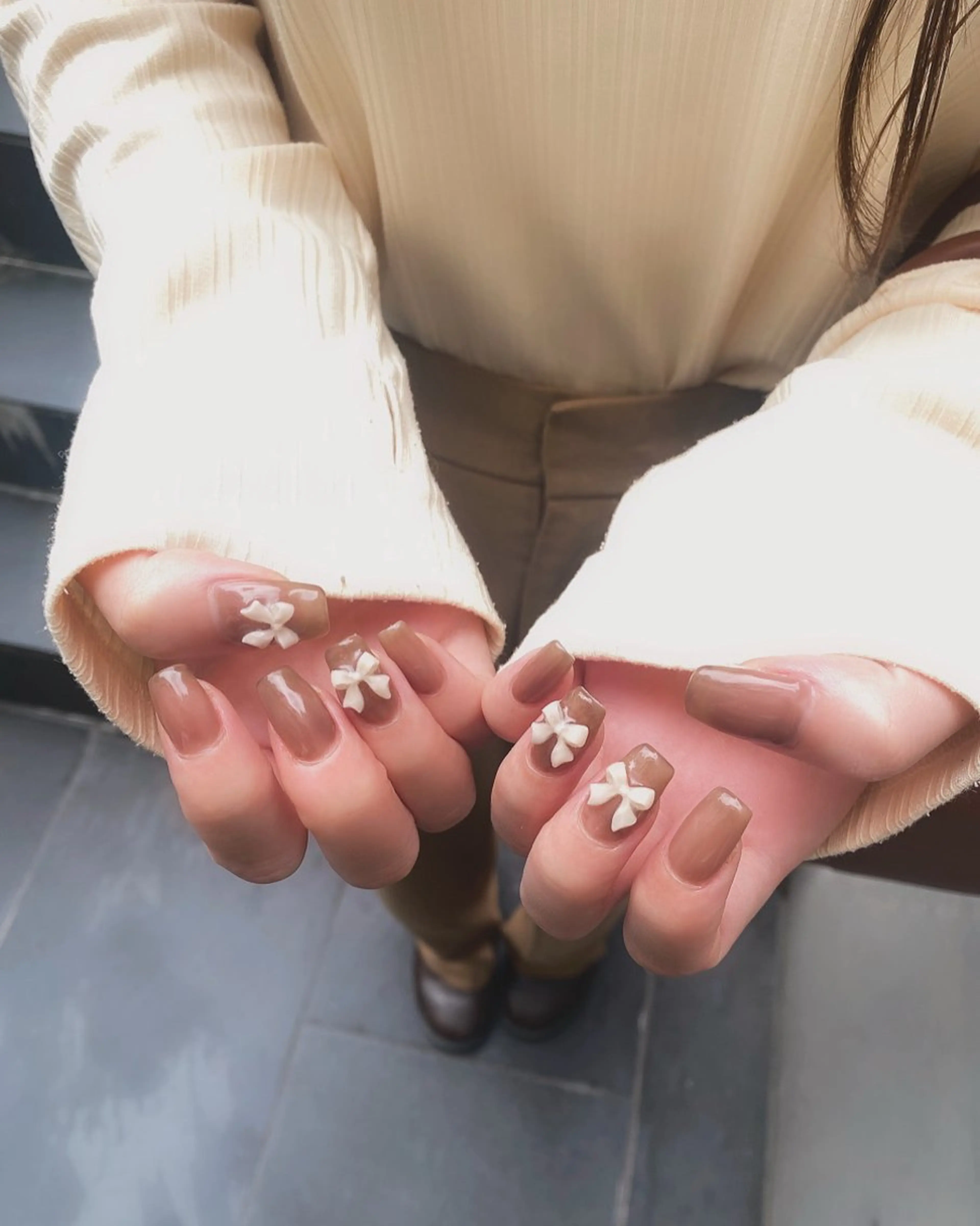 ネイル ワンカラーネイル リボン RIHO ♡のネイルデザイン