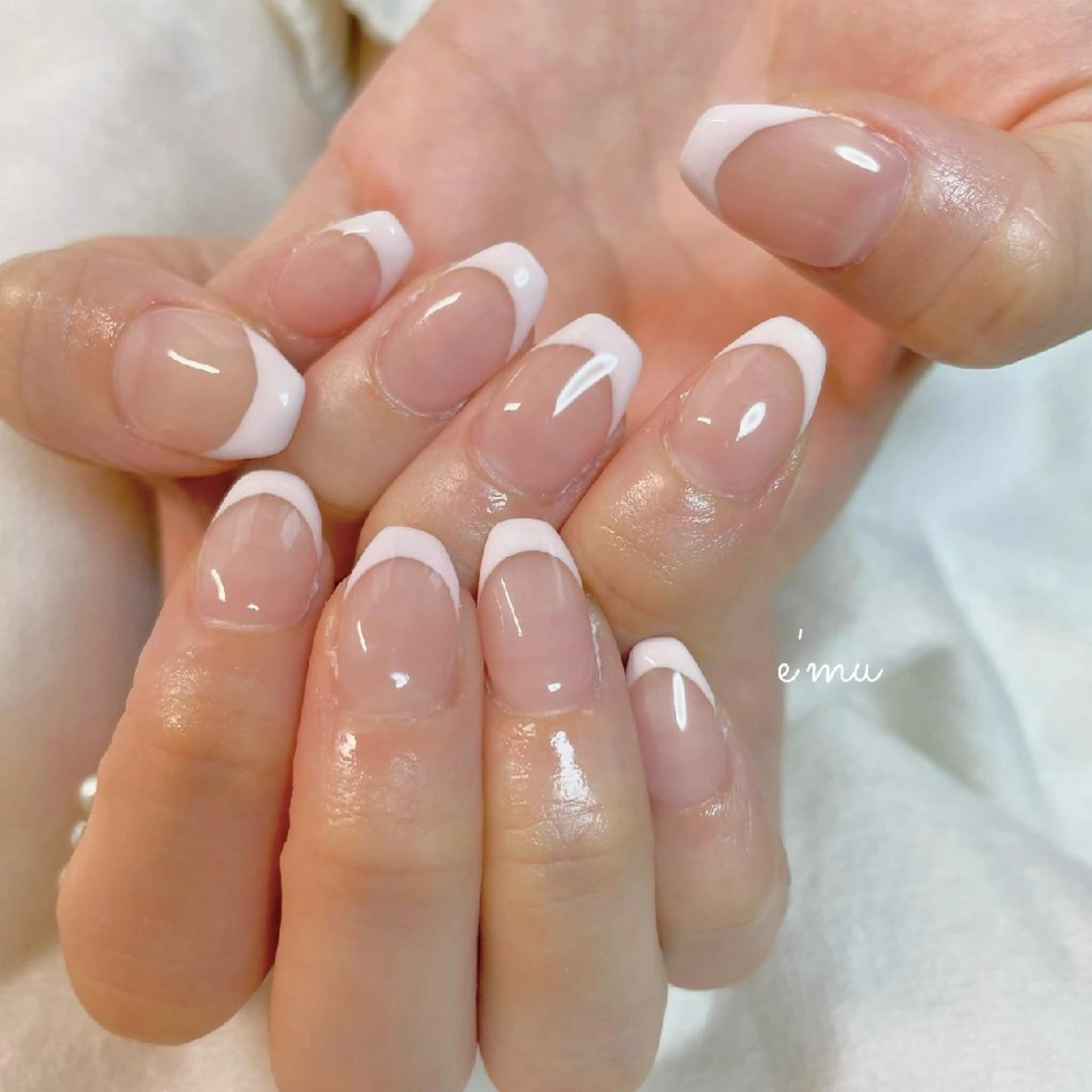 ネイル フレンチネイル パステルネイル ピンク ハンドネイル nail salon e'mu💐のネイルデザイン