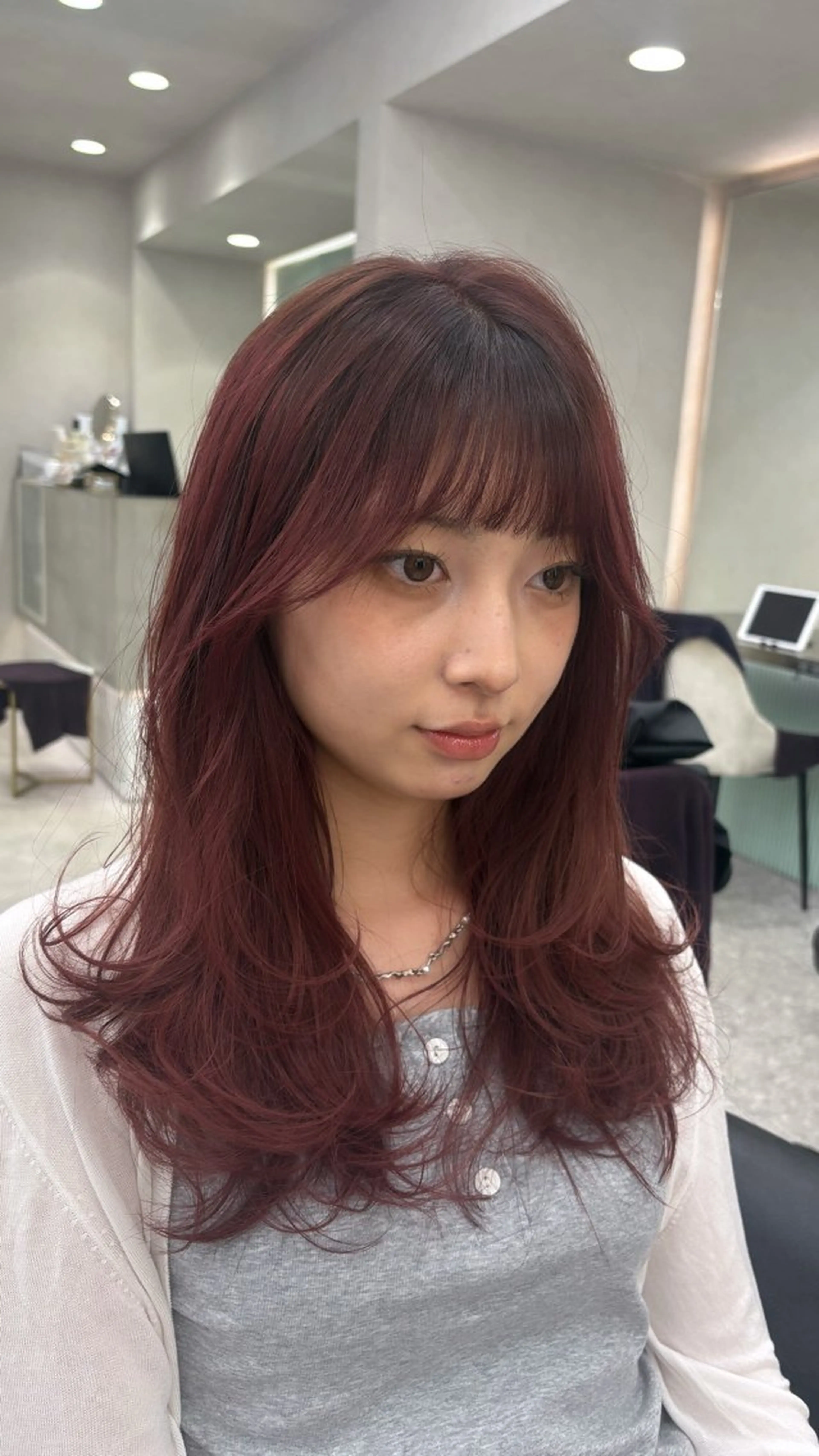 ロング ハッシュカット ハイレイヤー 韓国風ヘア レイヤーカット カット ヘアカラー Lond mare ✂︎YUTAのヘアスタイル