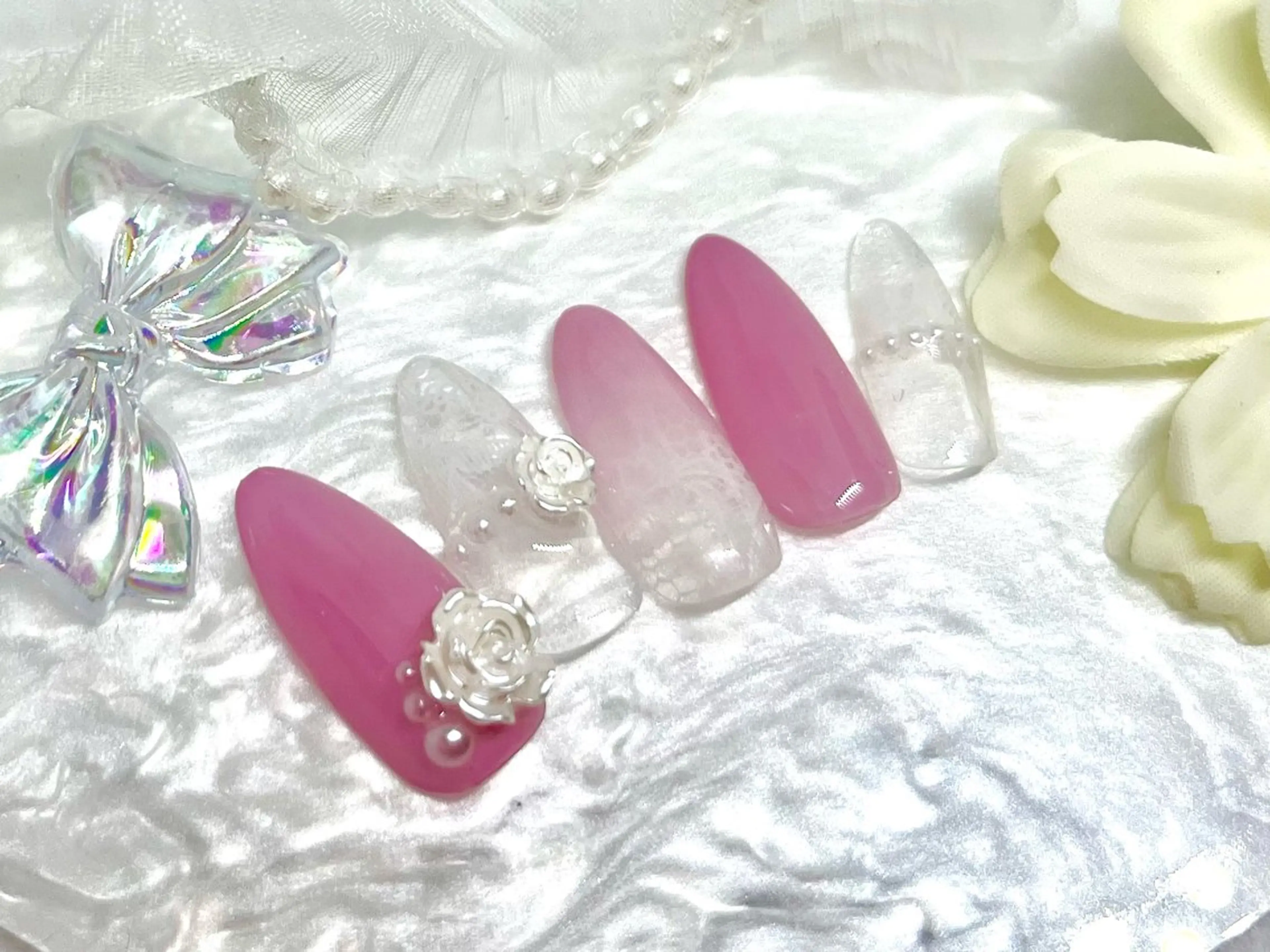 ネイル レース パステルネイル ピンク ハンドネイル RIKA@salon newsproutのネイルデザイン