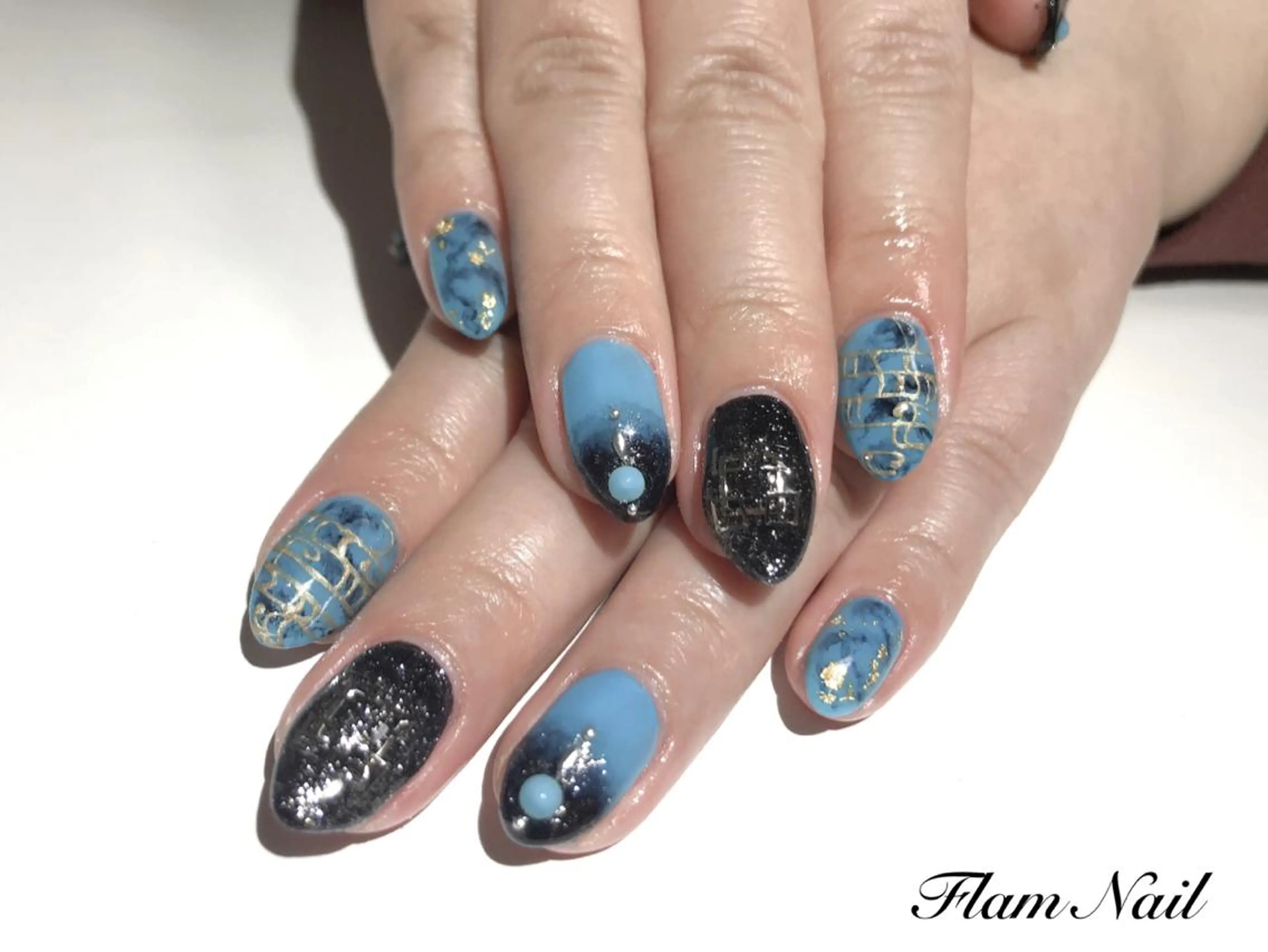 ネイル ブルー ラメ(グリッター) Flam Nailのネイルデザイン