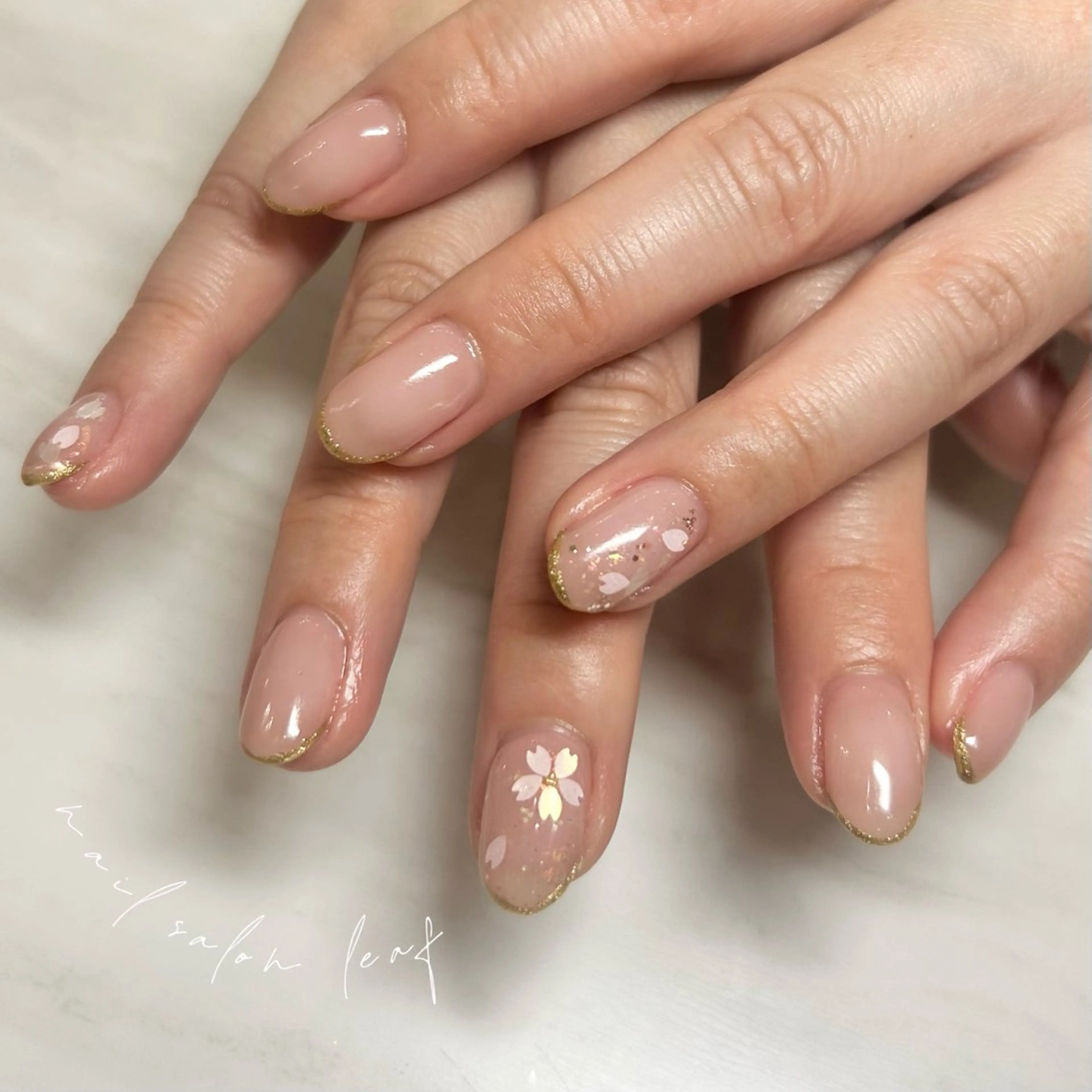ネイル 桜ネイル 持ち込み 春ネイル ハンドネイル Leaf ちかほのネイルデザイン