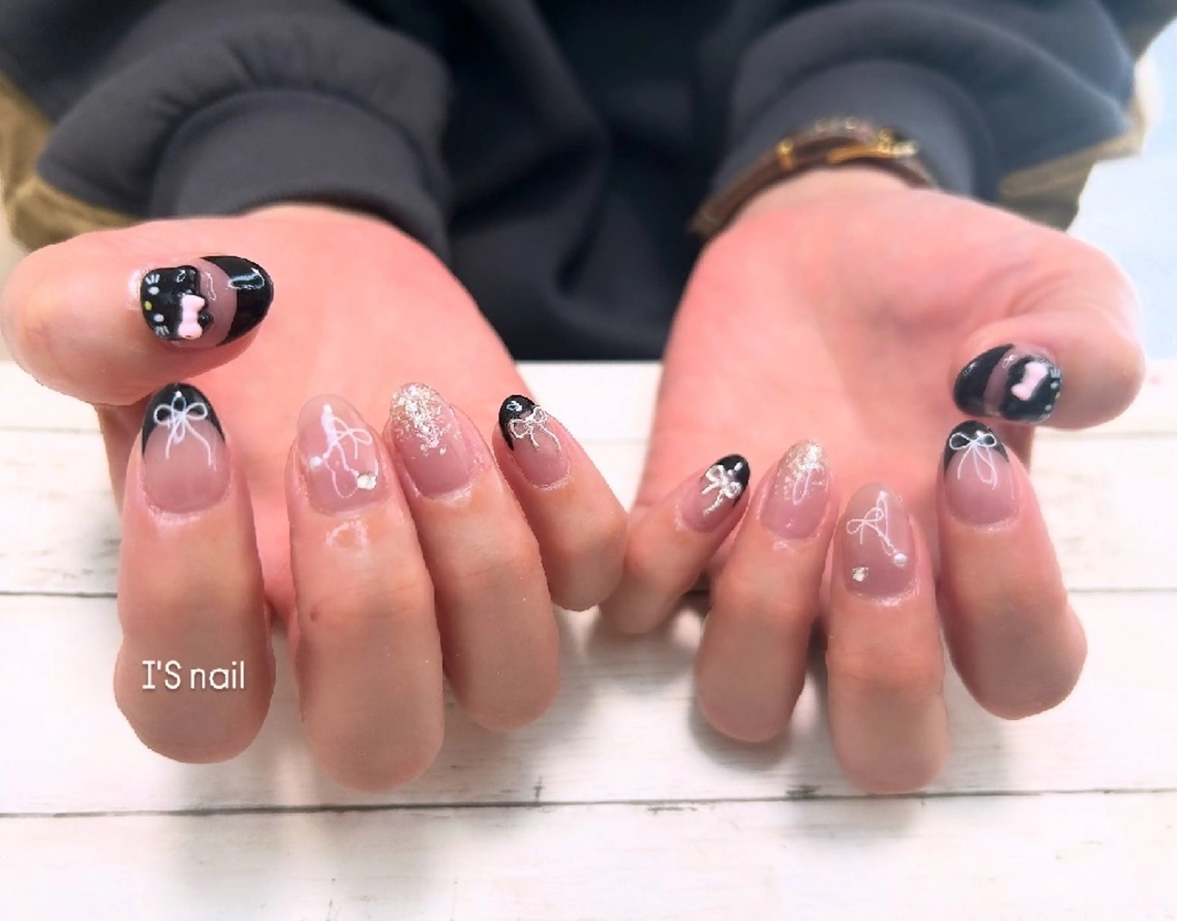ネイル フレンチネイル リボン ハンドネイル I'S nail 佐野のネイルデザイン