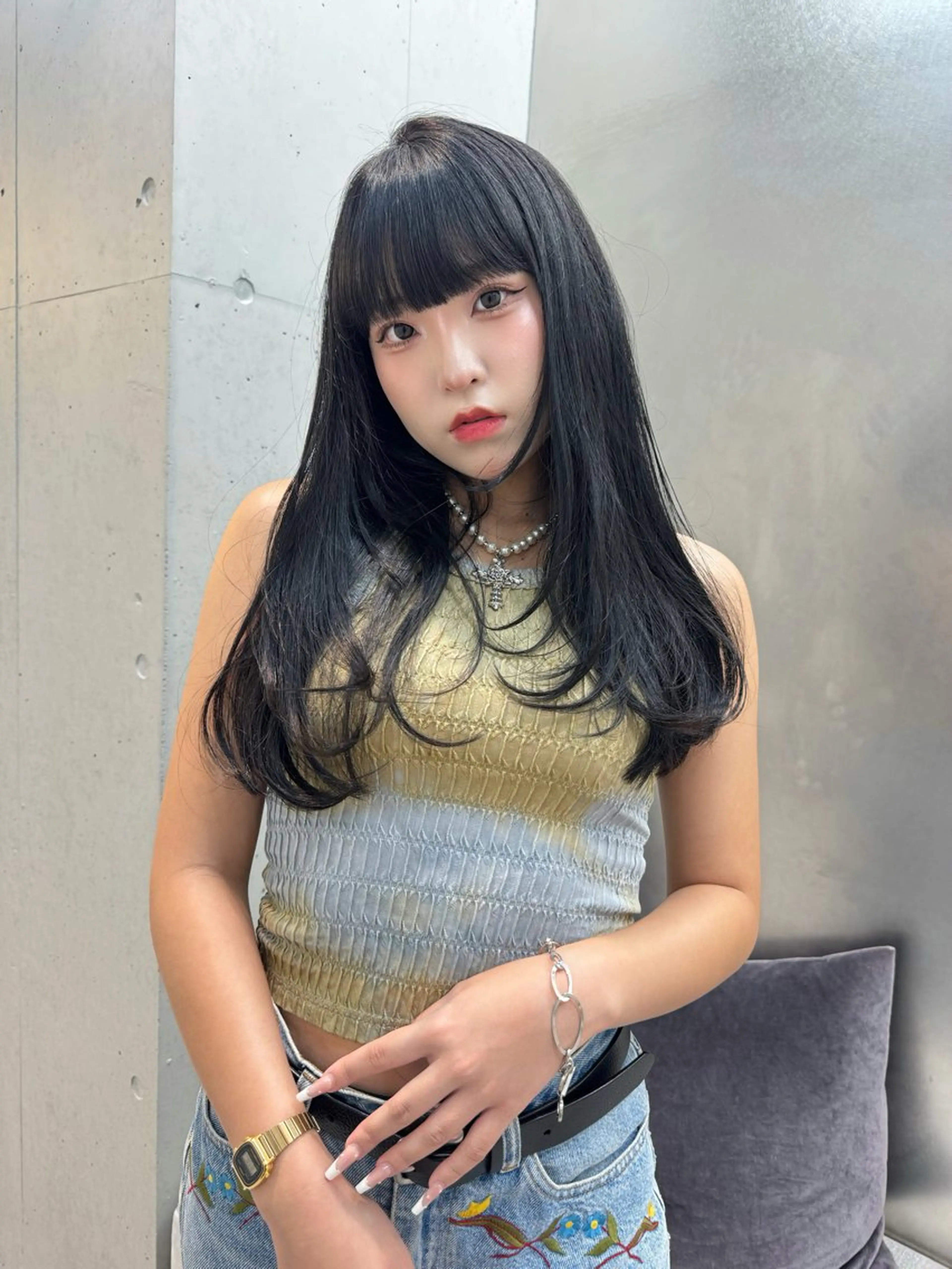 セミロング 髪質改善 韓国風ヘア レイヤーカット トリートメント カット ヘアカラー トリートメント SOYON nanamiのヘアスタイル